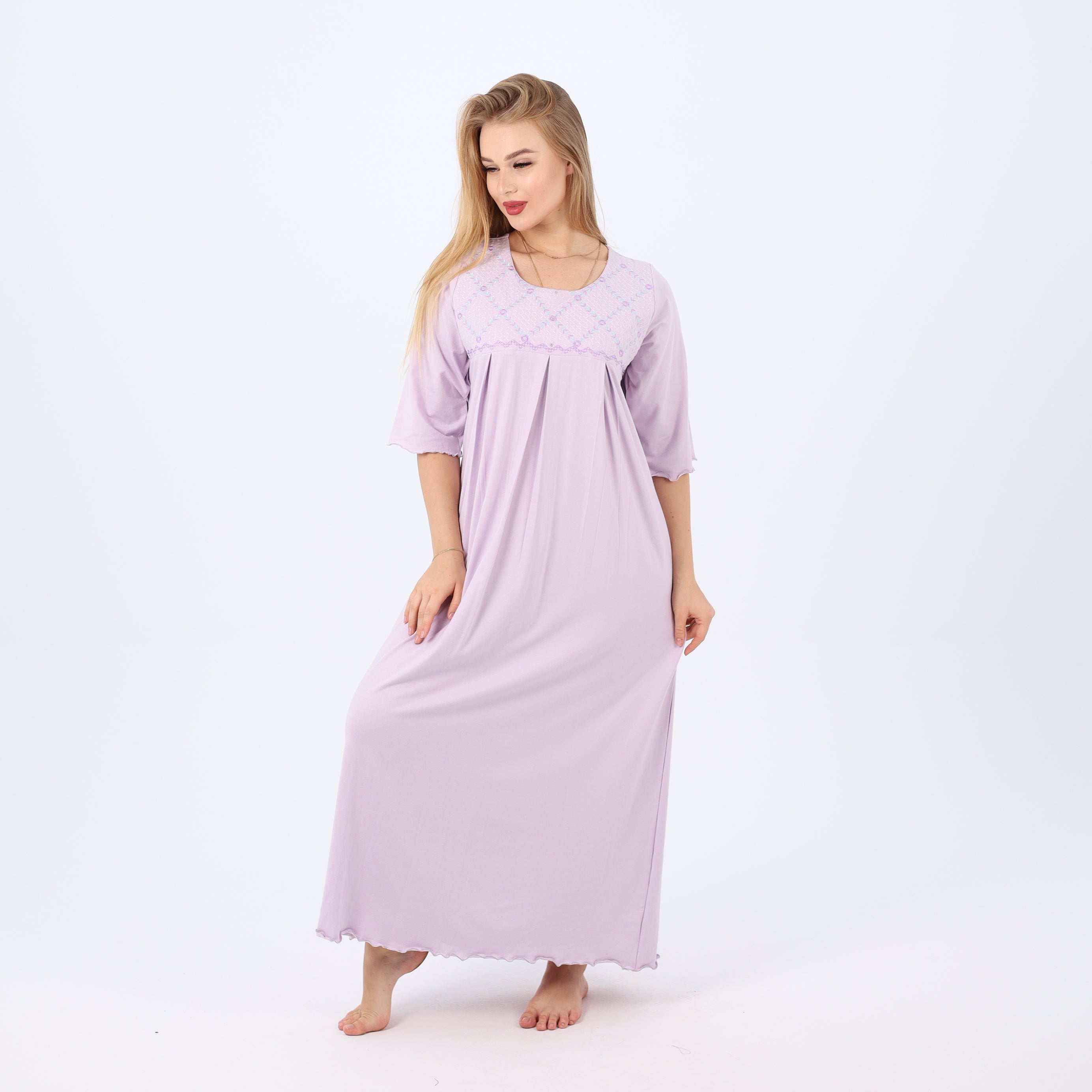 Embroidered cotton maxi nightgown