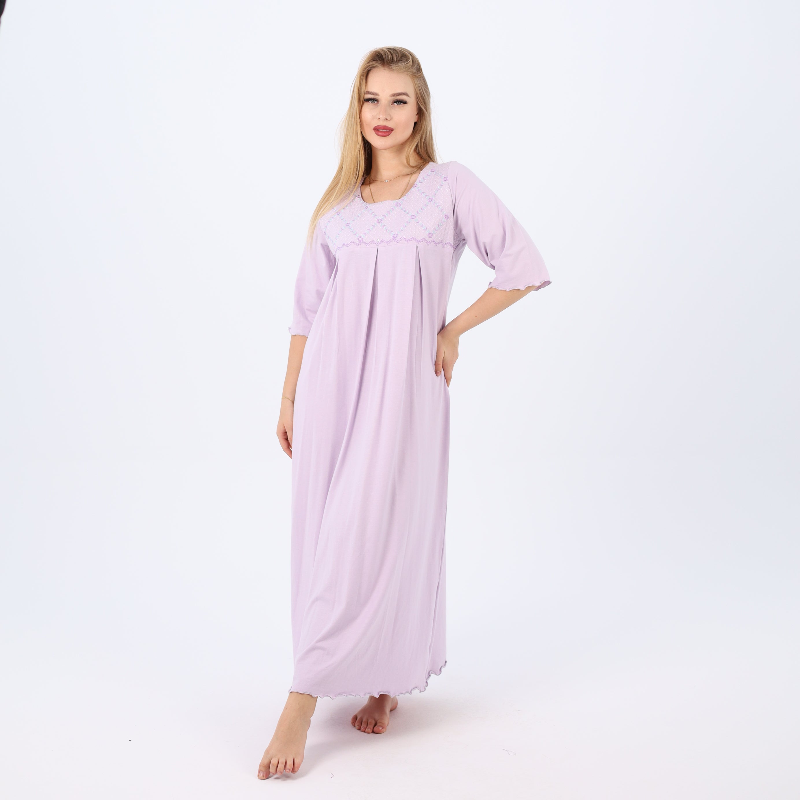 Embroidered cotton maxi nightgown