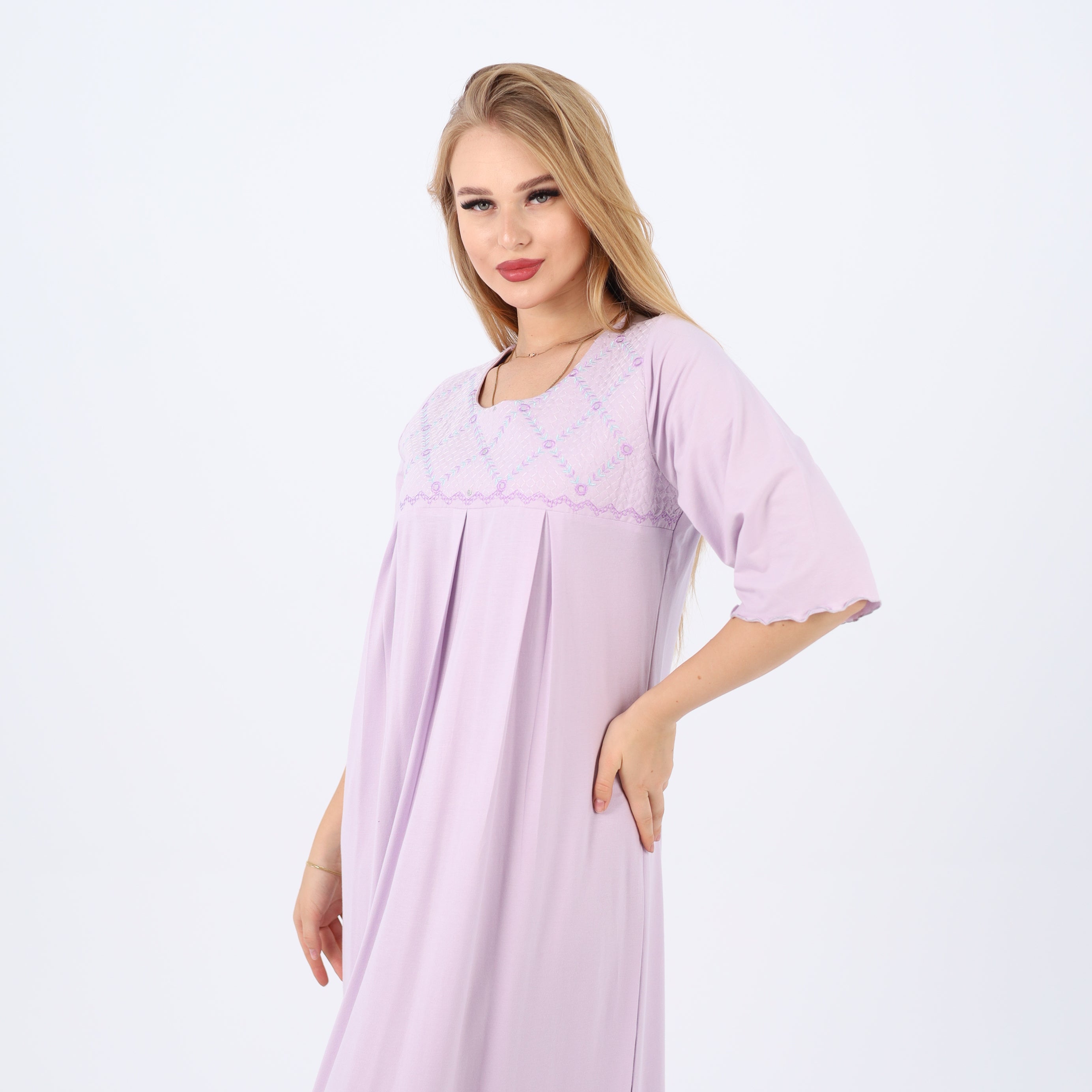 Embroidered cotton maxi nightgown