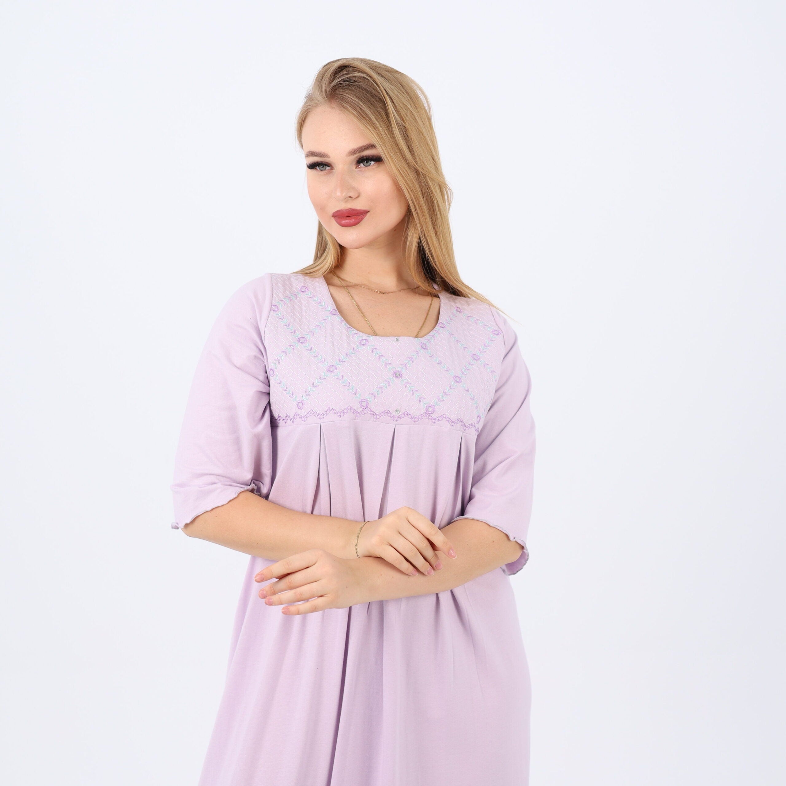 Embroidered cotton maxi nightgown