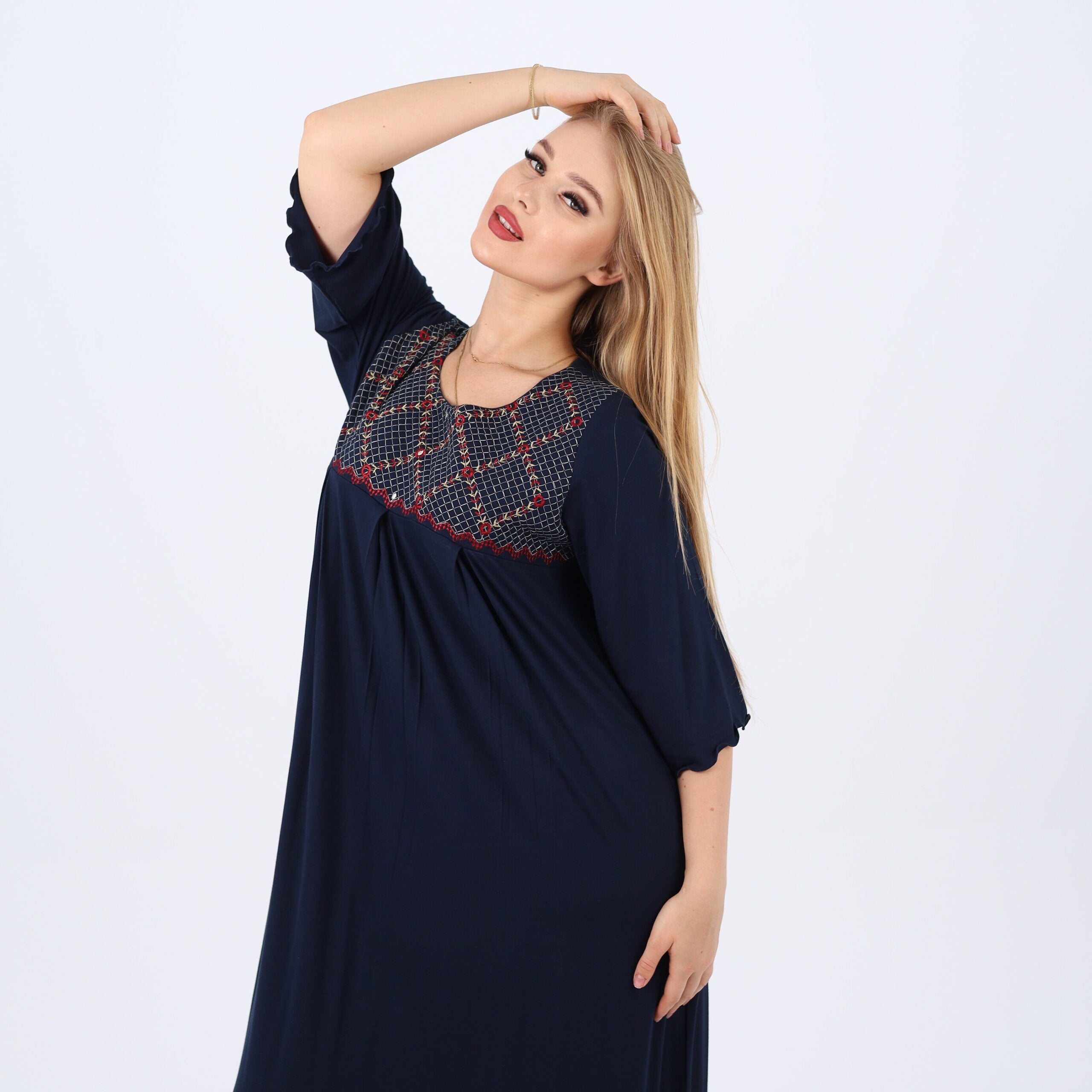 Embroidered cotton maxi nightgown