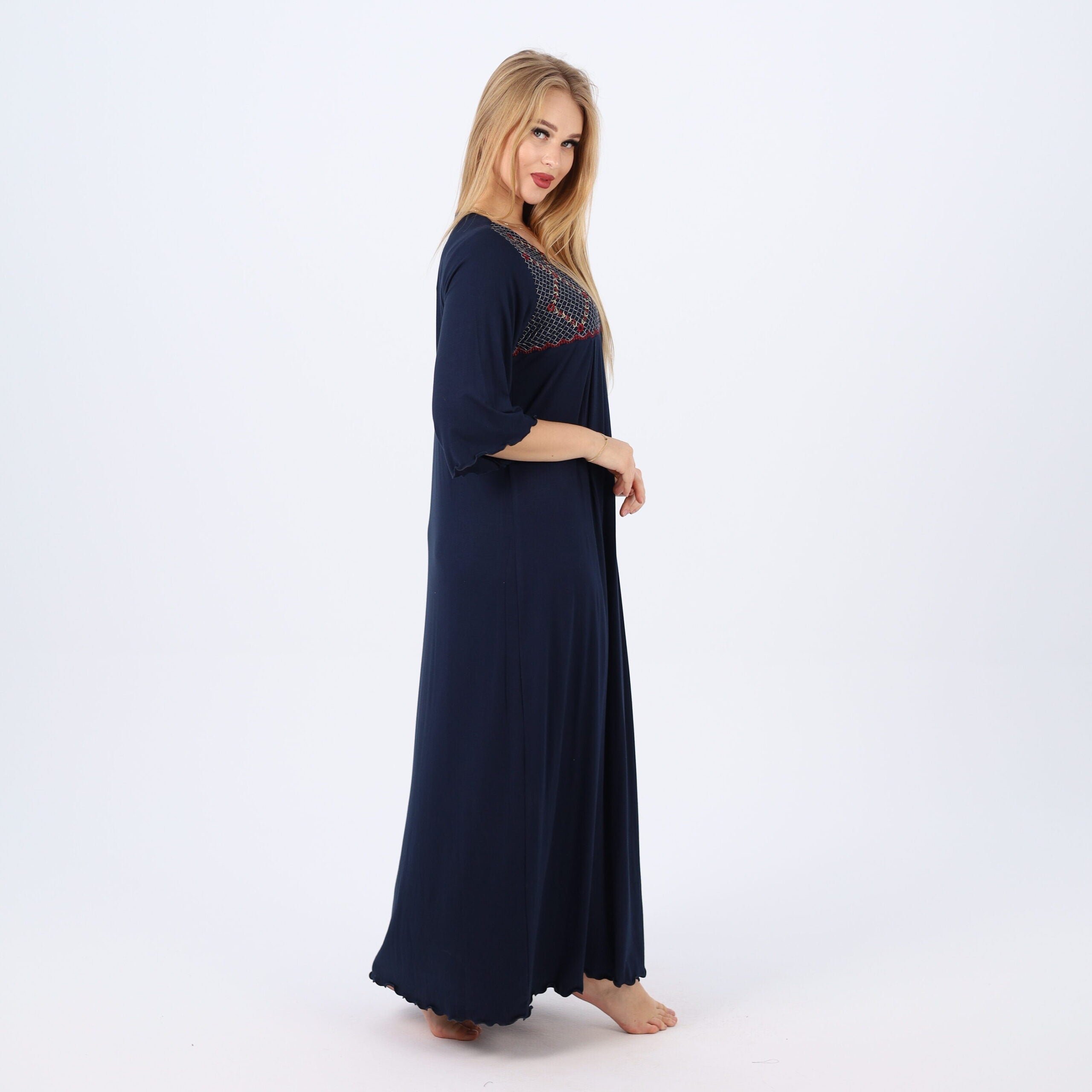Embroidered cotton maxi nightgown