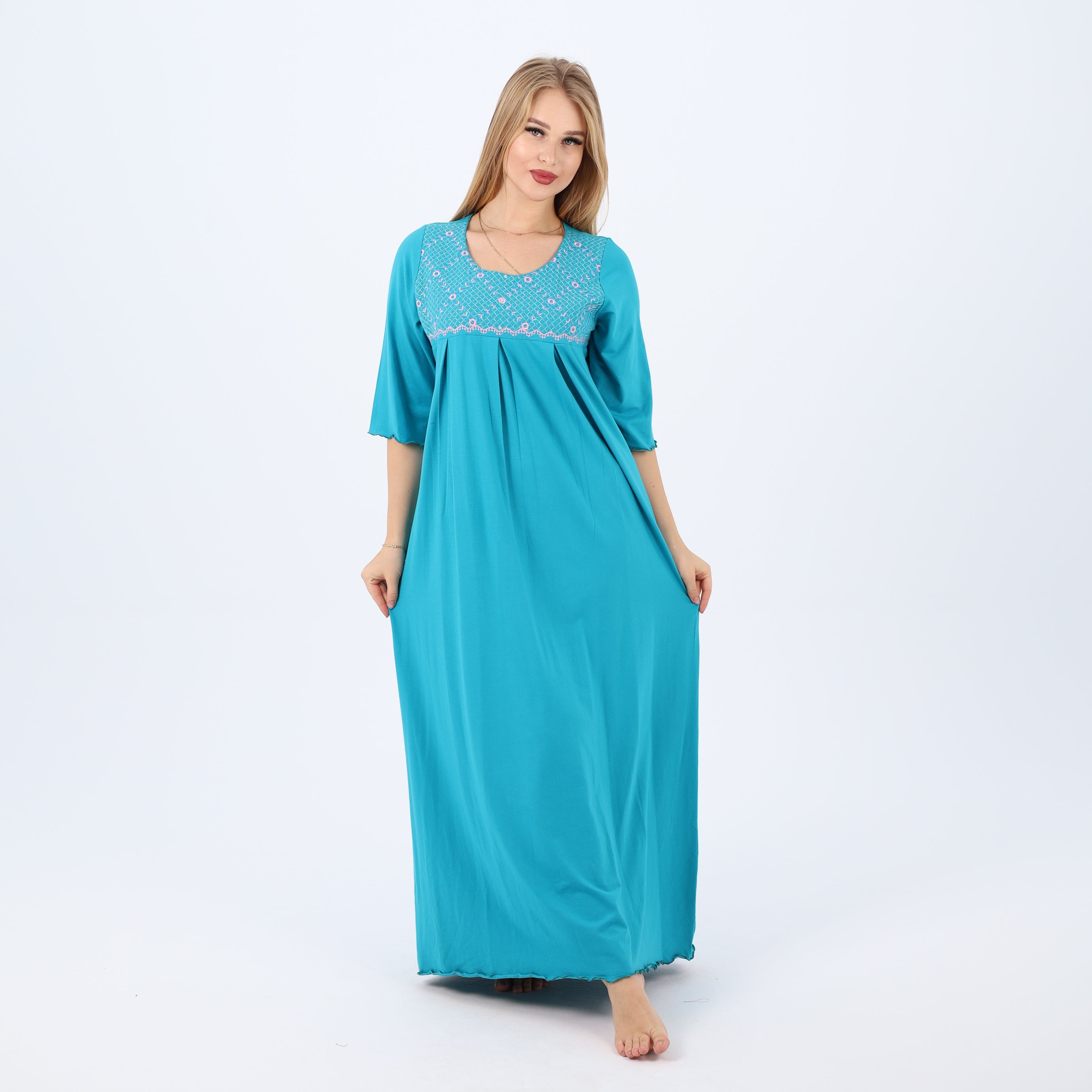 Embroidered cotton maxi nightgown
