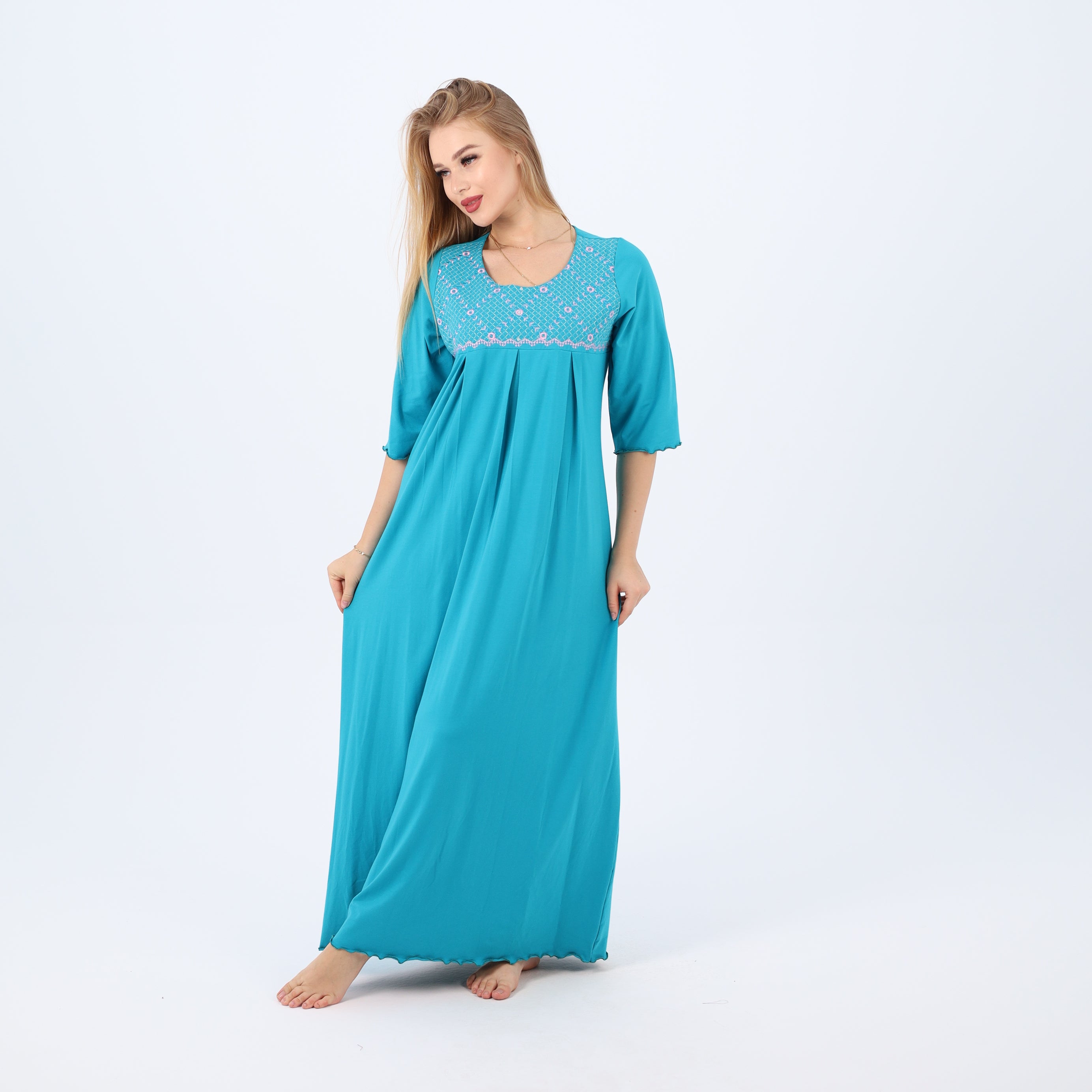 Embroidered cotton maxi nightgown