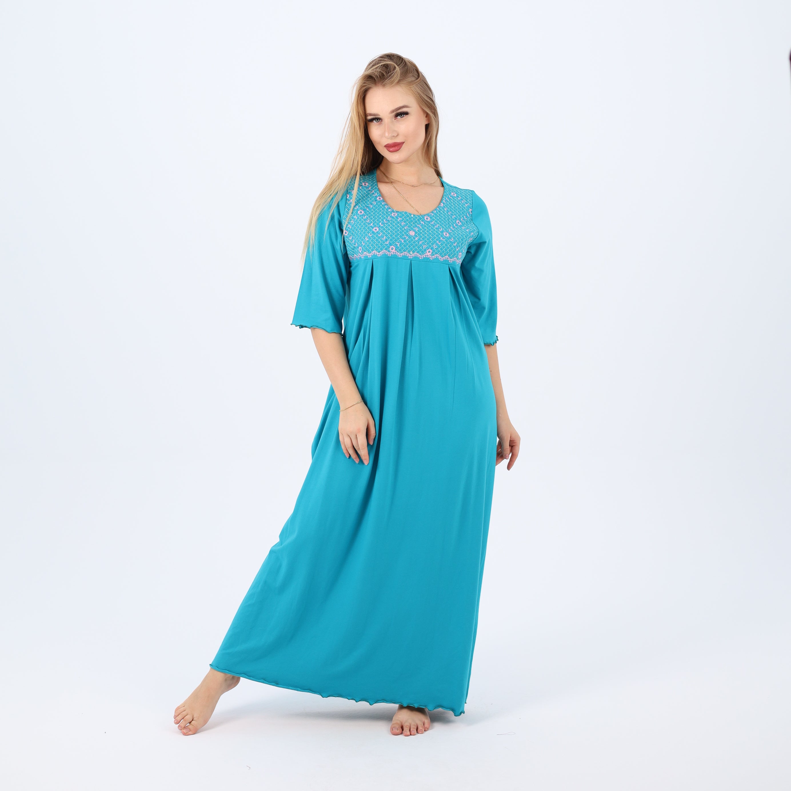 Embroidered cotton maxi nightgown