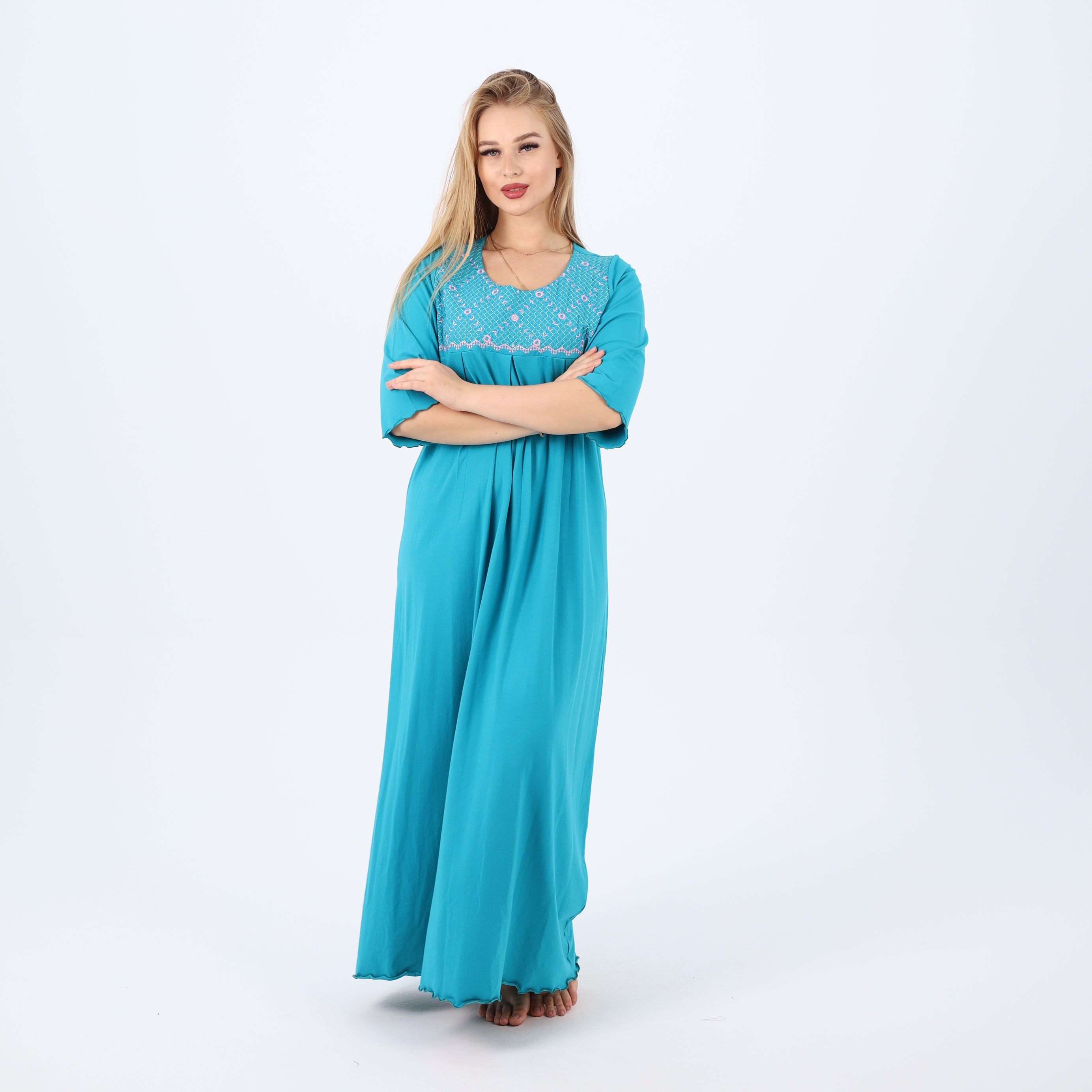 Embroidered cotton maxi nightgown