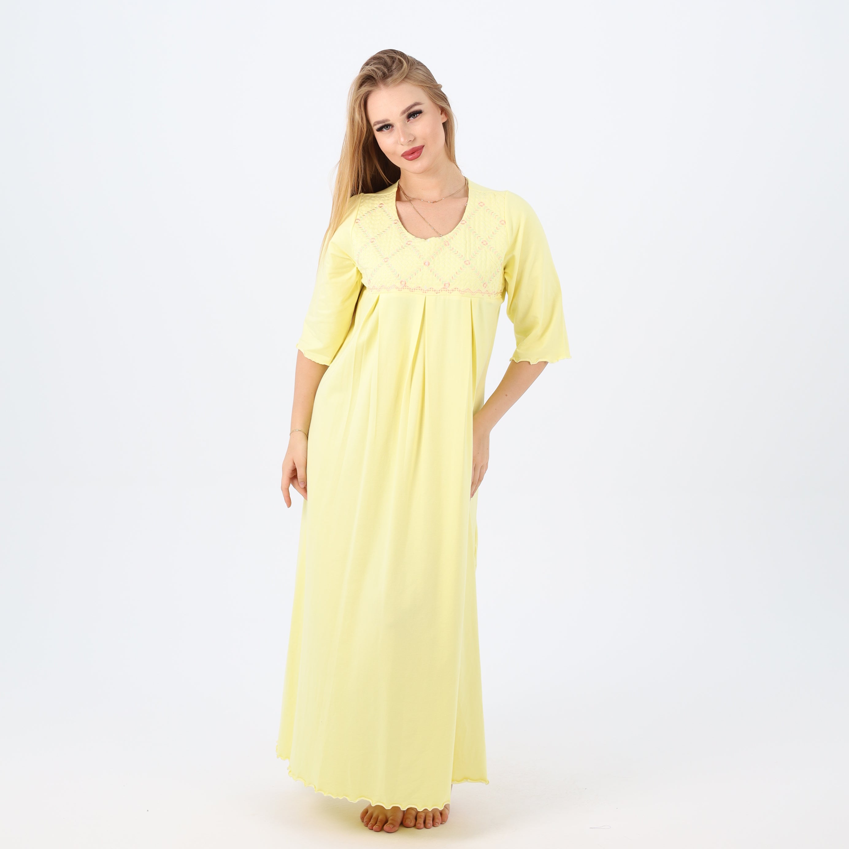 Embroidered cotton maxi nightgown