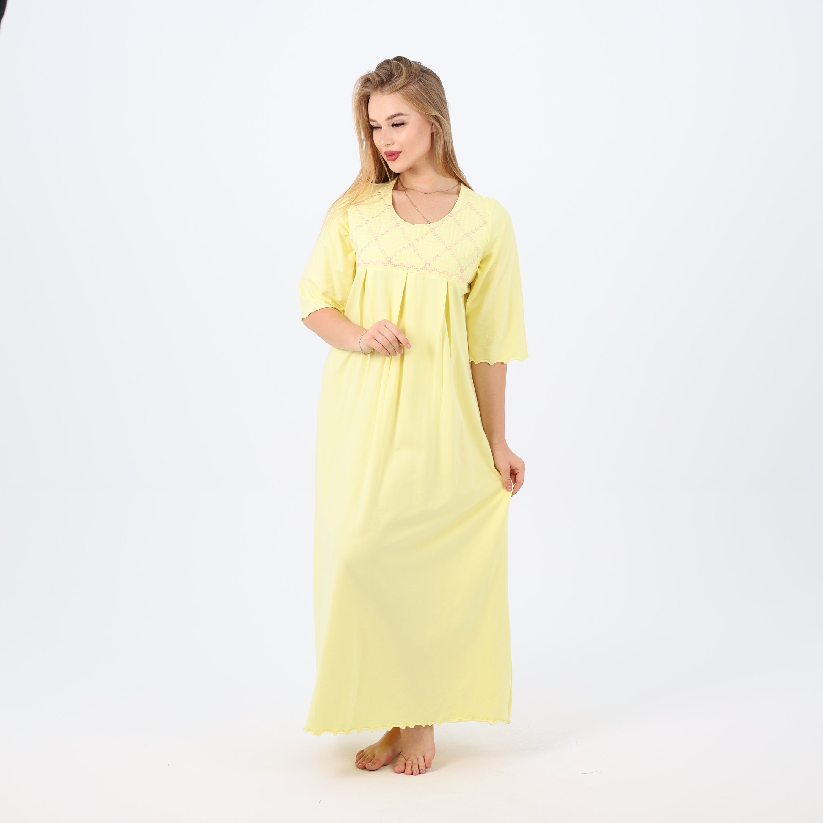 Embroidered cotton maxi nightgown