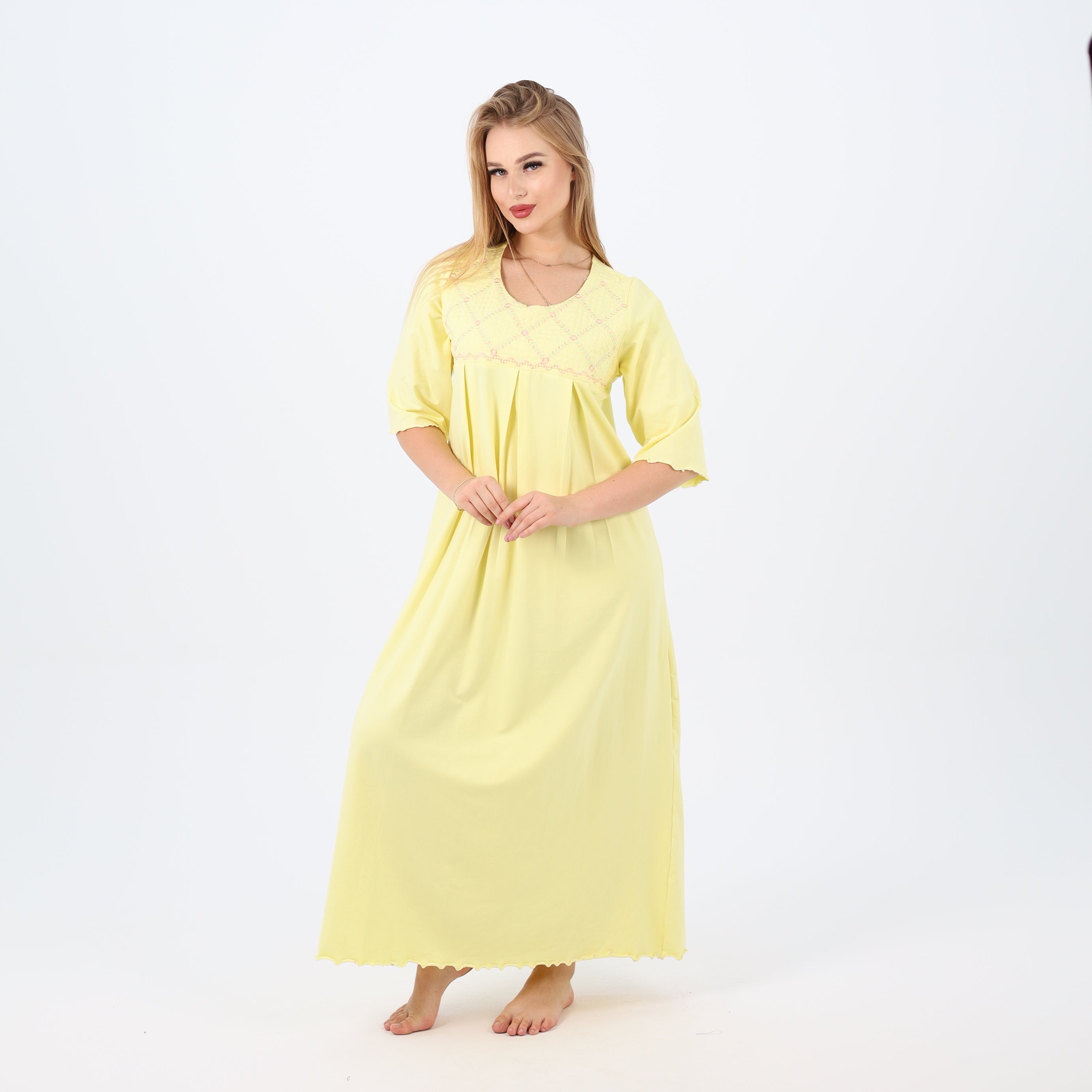 Embroidered cotton maxi nightgown