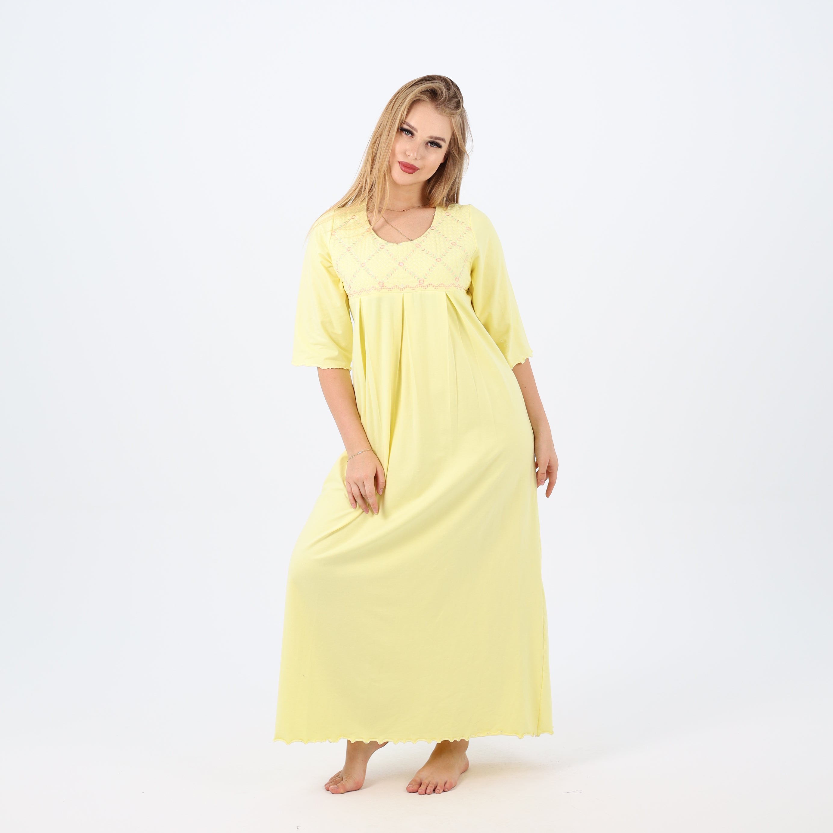 Embroidered cotton maxi nightgown