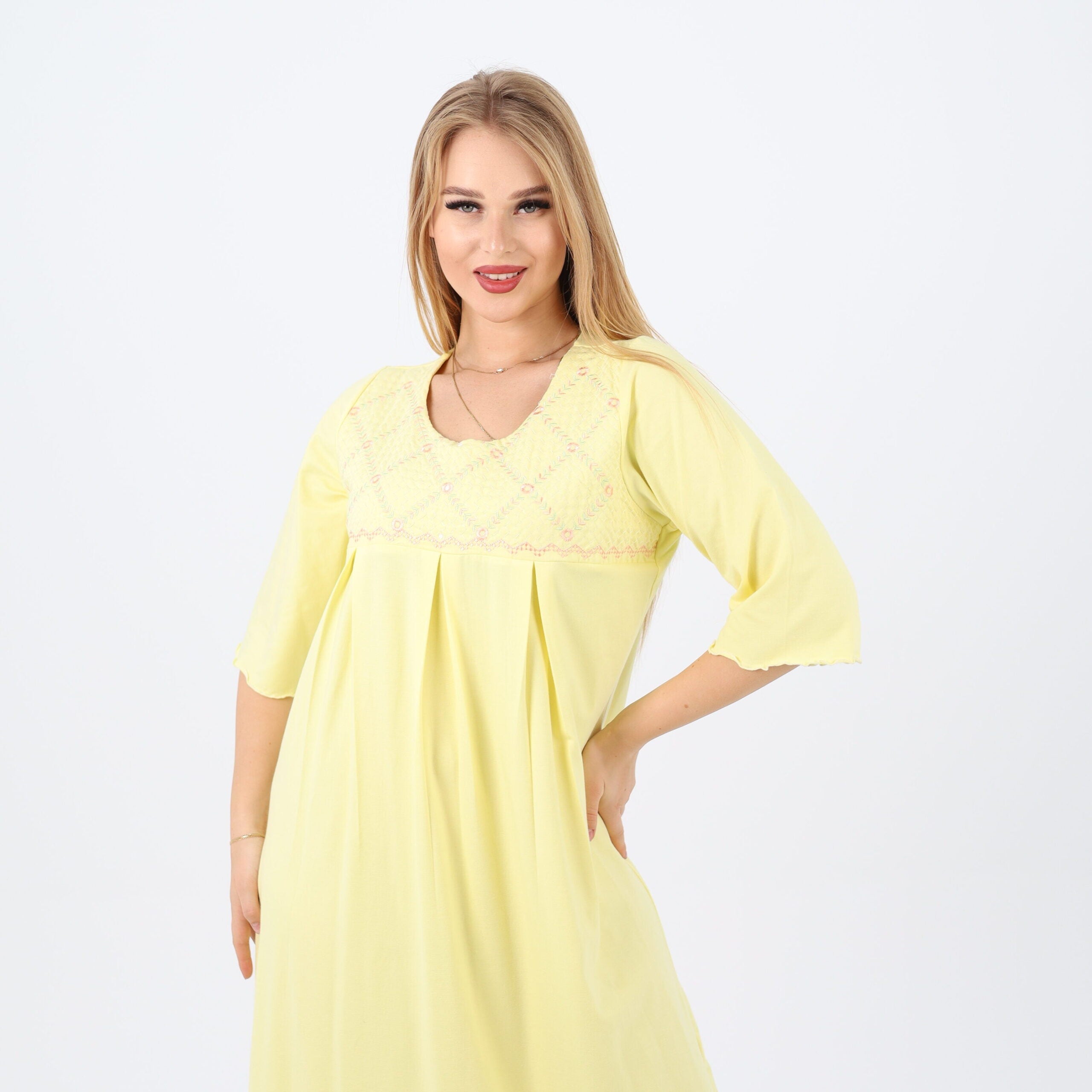 Embroidered cotton maxi nightgown