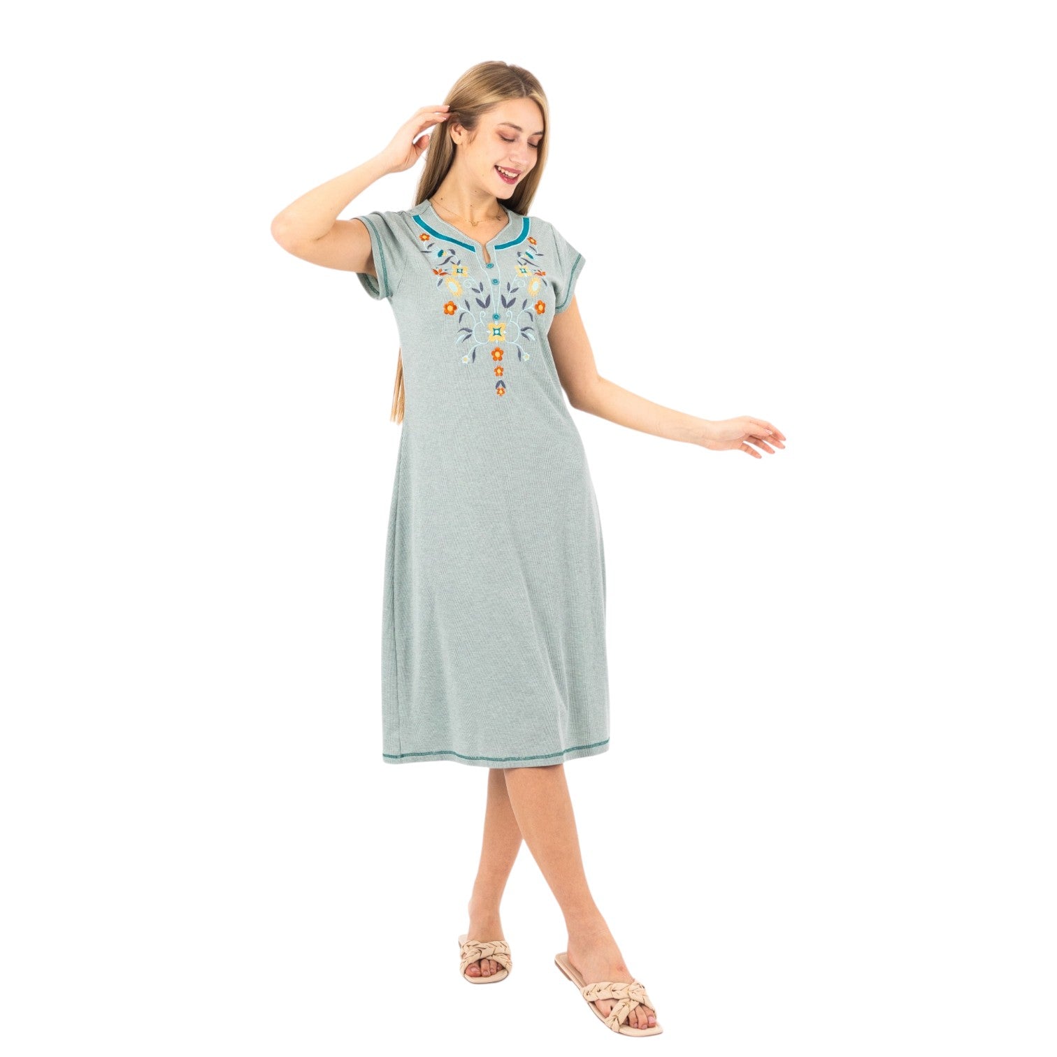 Embroidered Grey Nightgown–Versatile Elegance for Every Event
