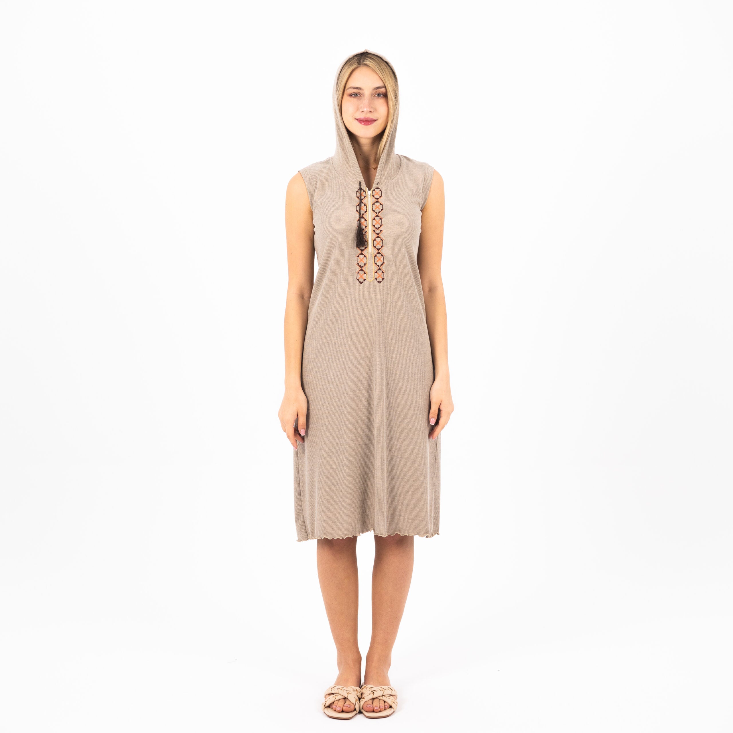 Embroidered Sleeveless Cotton Nightdress – Elegant, Soft & Breathable