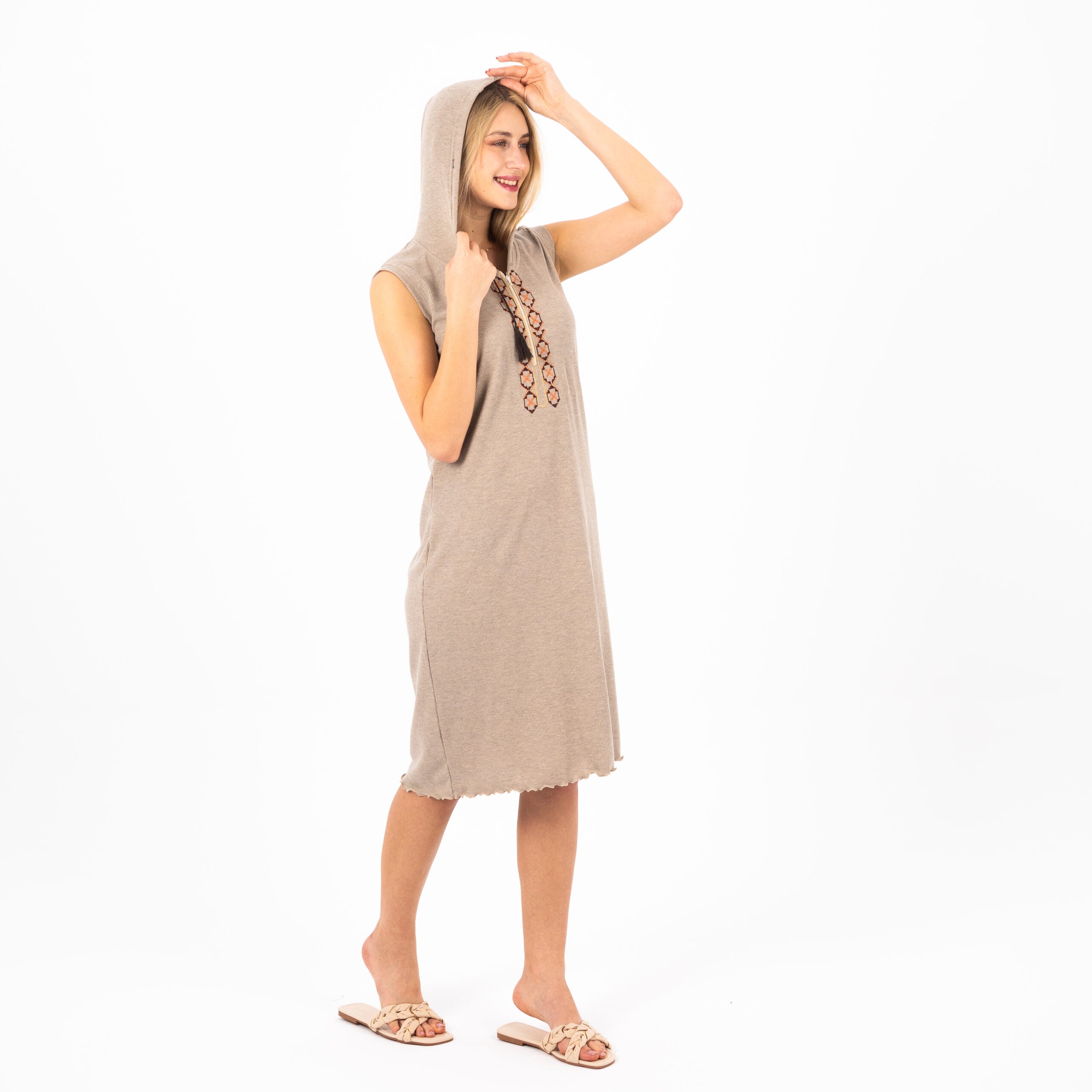 Embroidered Sleeveless Cotton Nightdress – Elegant, Soft & Breathable
