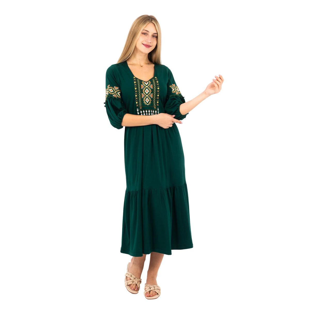 Floral Embroidered Midi Nightgown