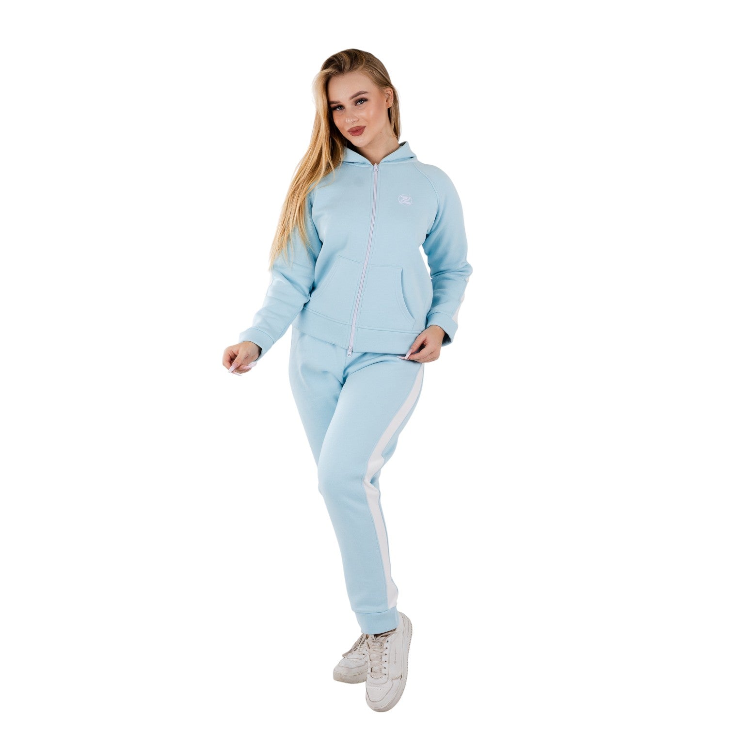 Women’s Premium Light Blue Milton Cotton Tracksuit – Full Zip Hoodie & Comfy Joggers | Sporty, Cozy & Stylish Winter Set
