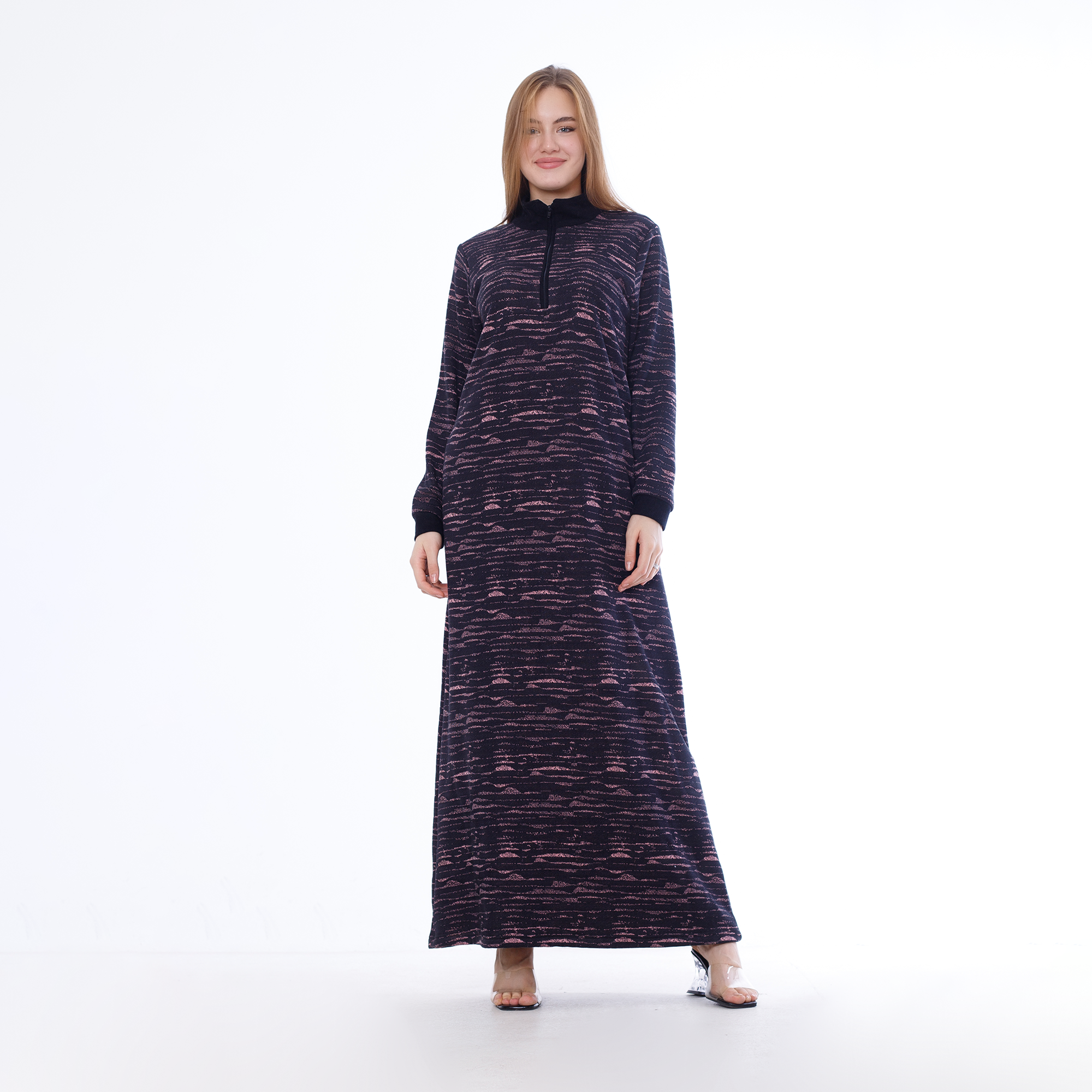 Winter Embroidered Nightdress – Zipper & Side Pockets