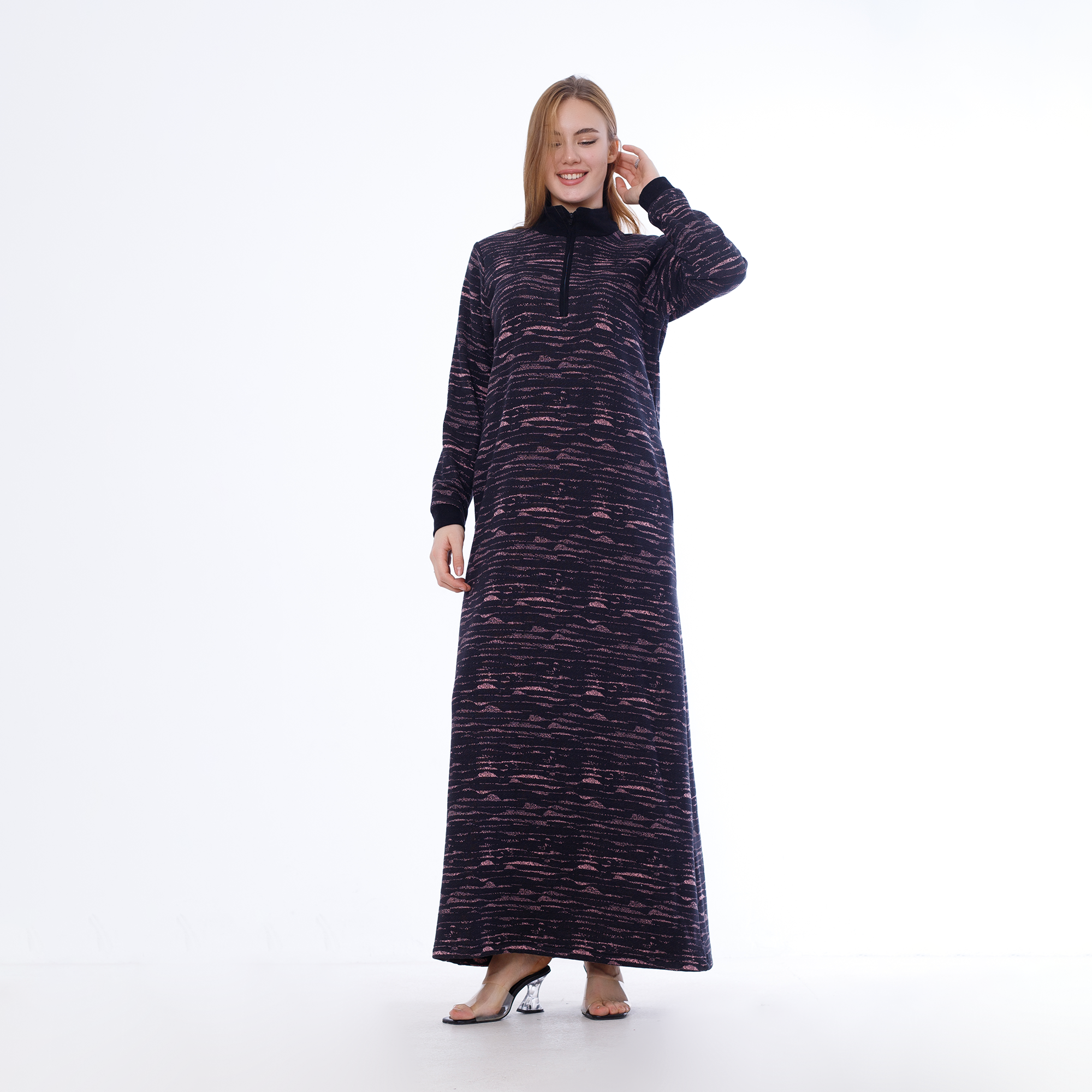 Winter Embroidered Nightdress – Zipper & Side Pockets