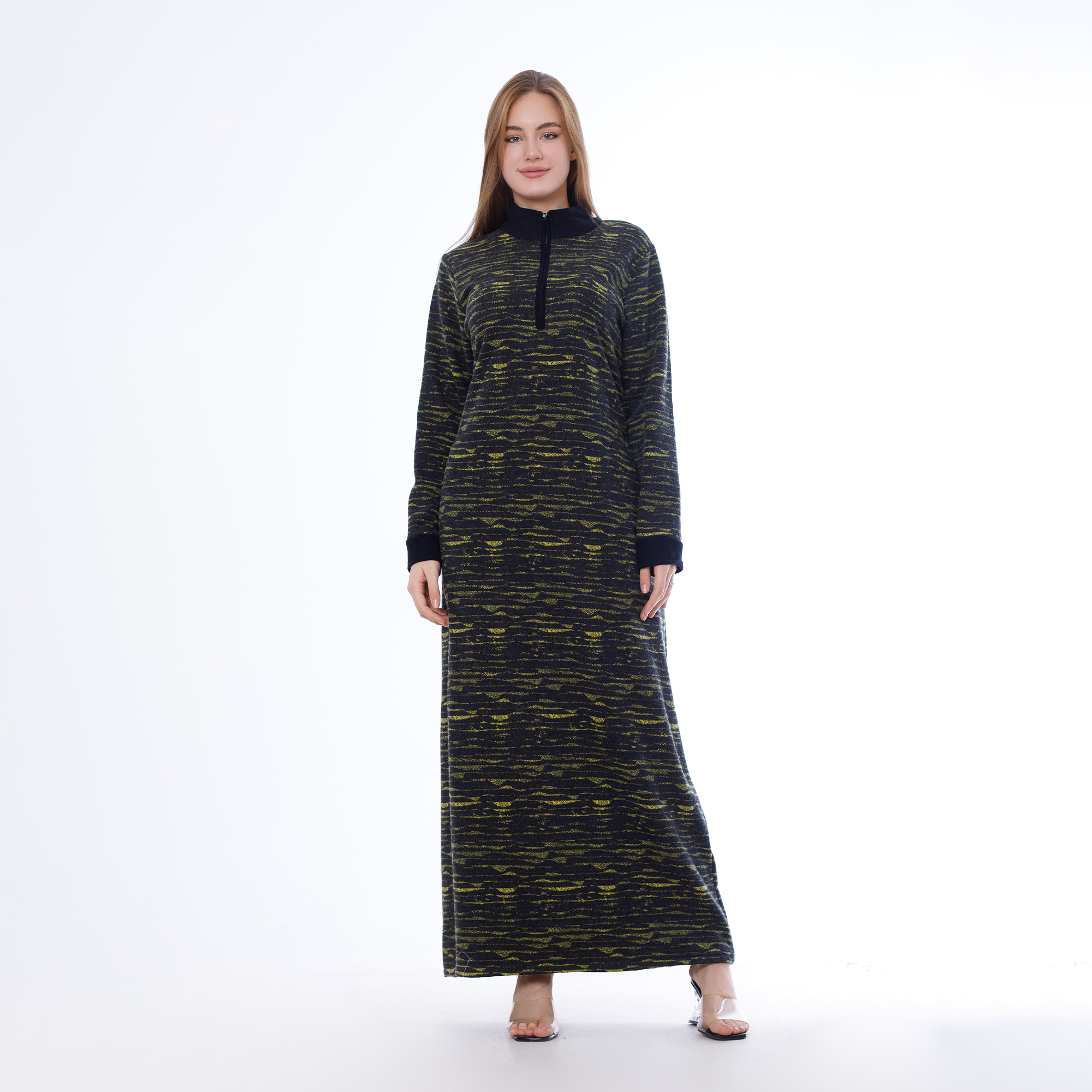 Winter Embroidered Nightdress – Zipper & Side Pockets