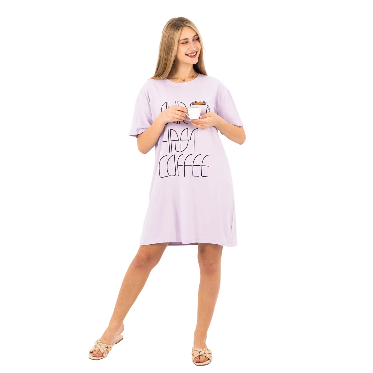 Short Sleeve Coffee Print Nightgown