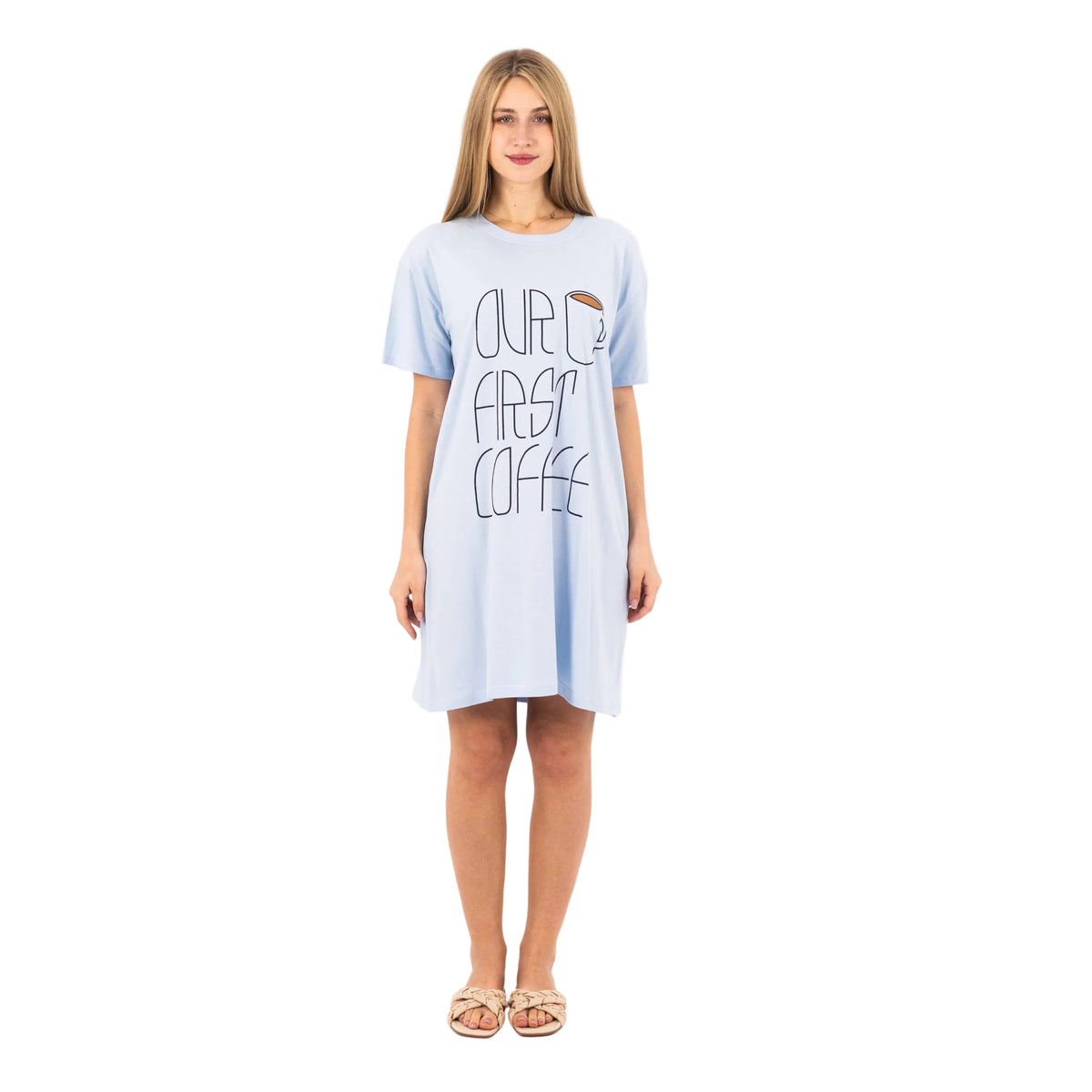 Short Sleeve Coffee Print Nightgown