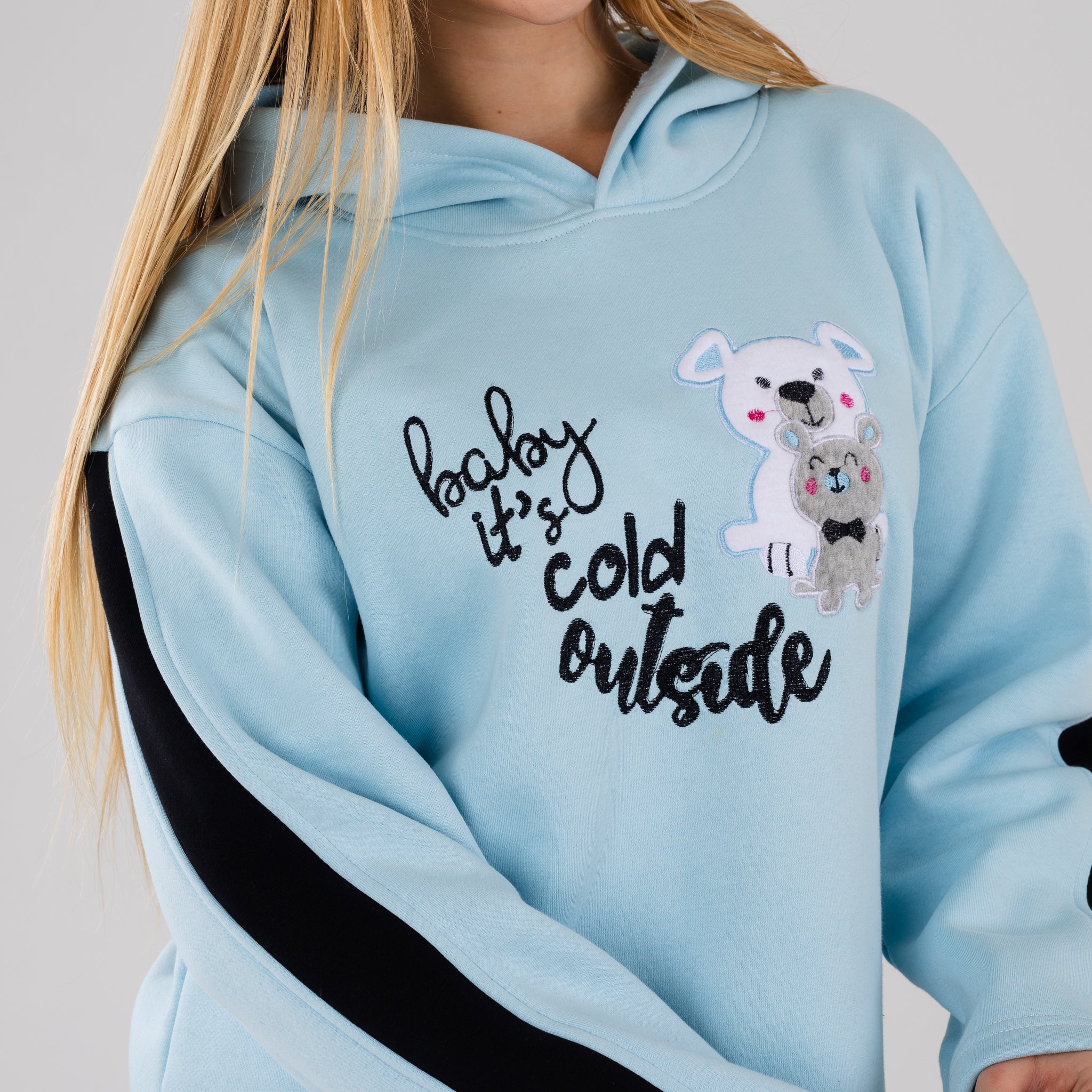Women's 2-Piece Lounge Set - "Baby It's Cold Outside" Graphic Hoodie & Striped Leggings