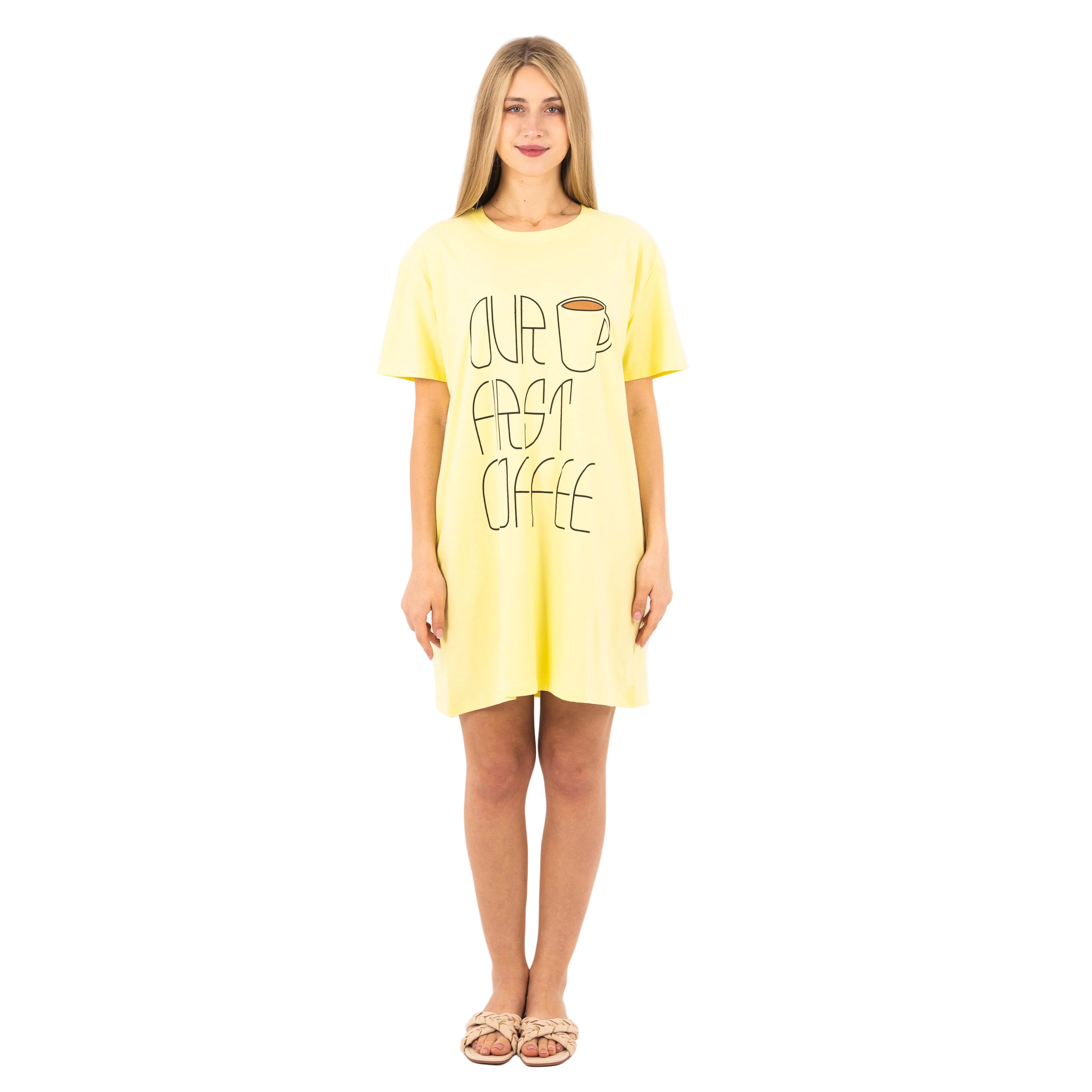 Short Sleeve Coffee Print Nightgown