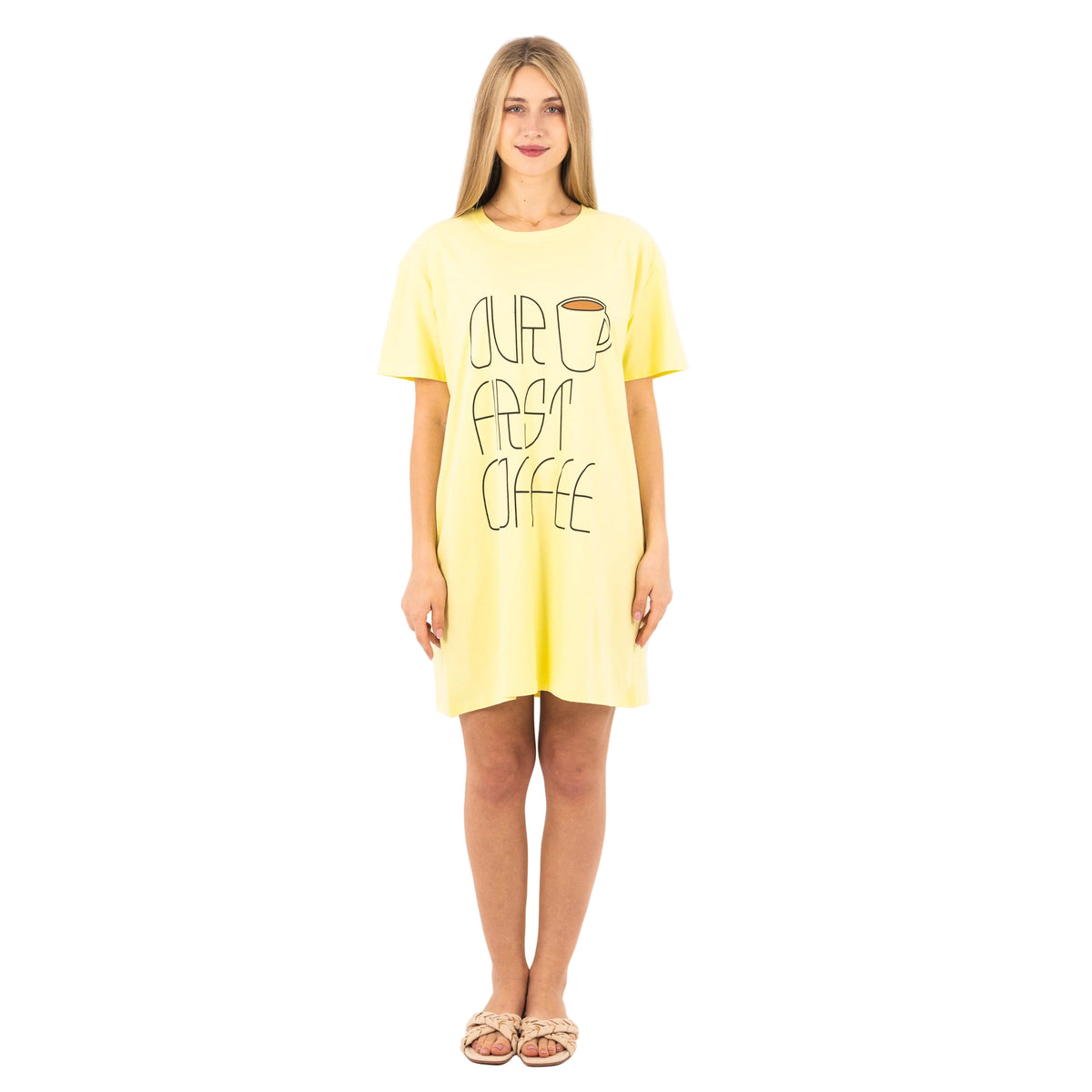Short Sleeve Coffee Print Nightgown