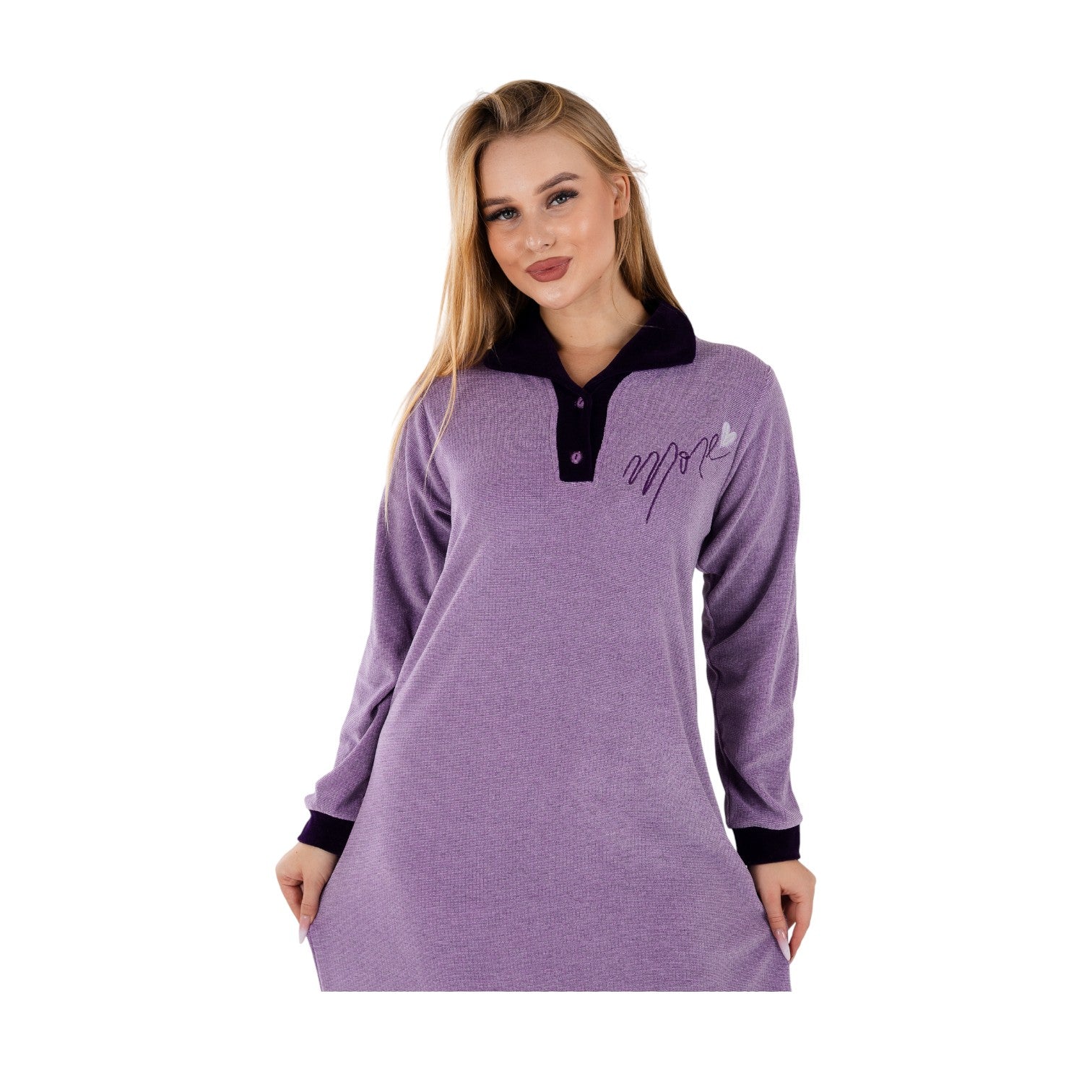 Women’s Soft Velvet Long Night Dress – Lavender Purple