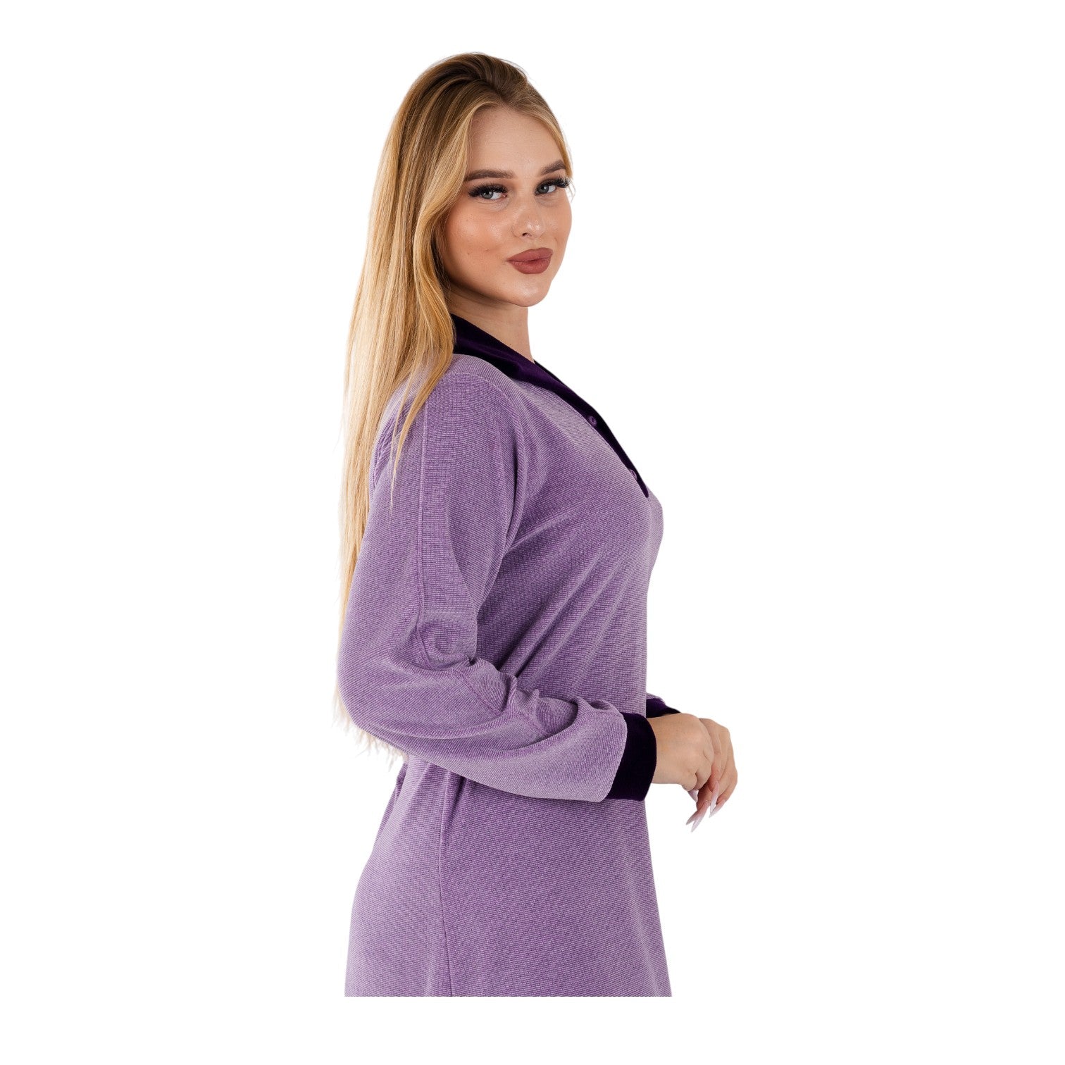 Women’s Soft Velvet Long Night Dress – Lavender Purple