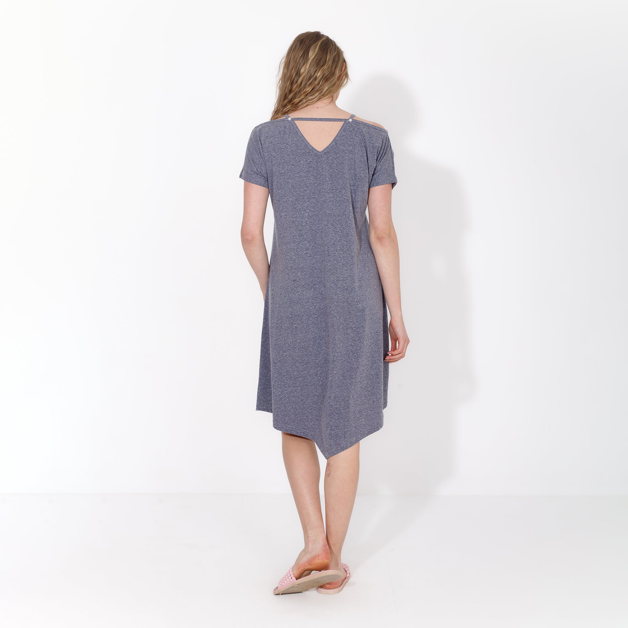 Women's Short Home Dress with Front Embroidery