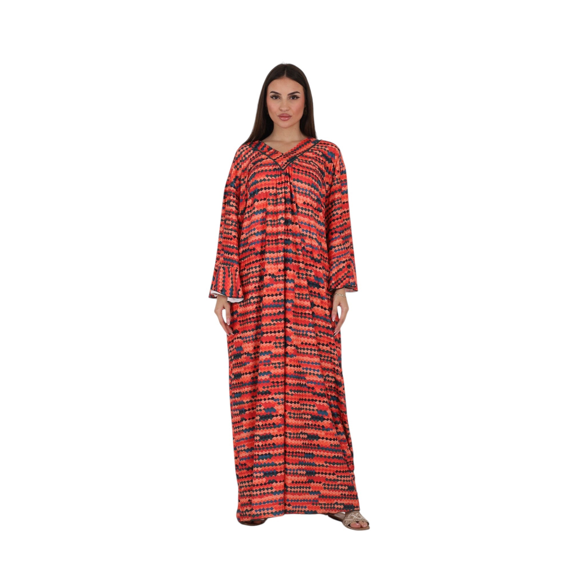 Printed Wide-Sleeve Abaya