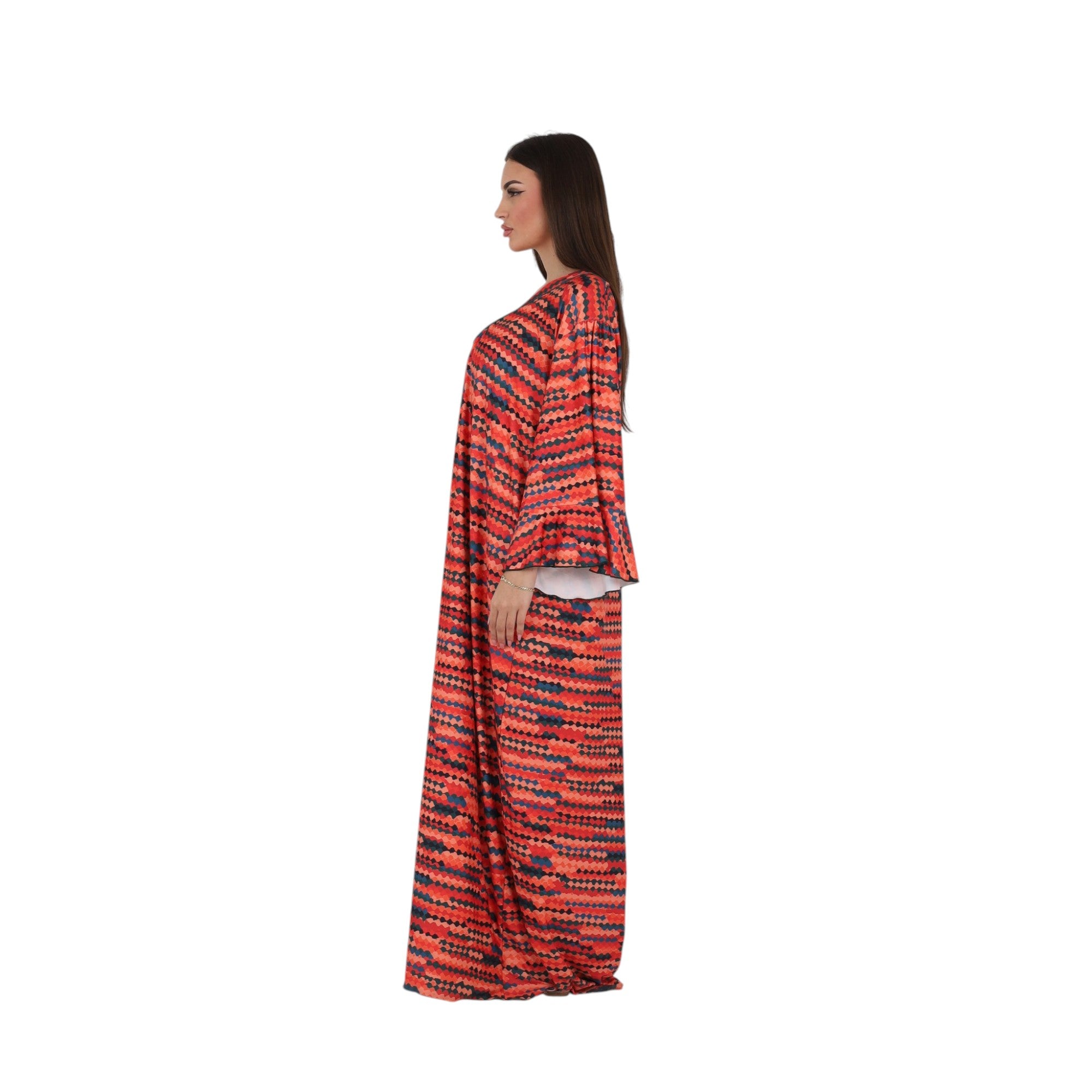 Printed Wide-Sleeve Abaya