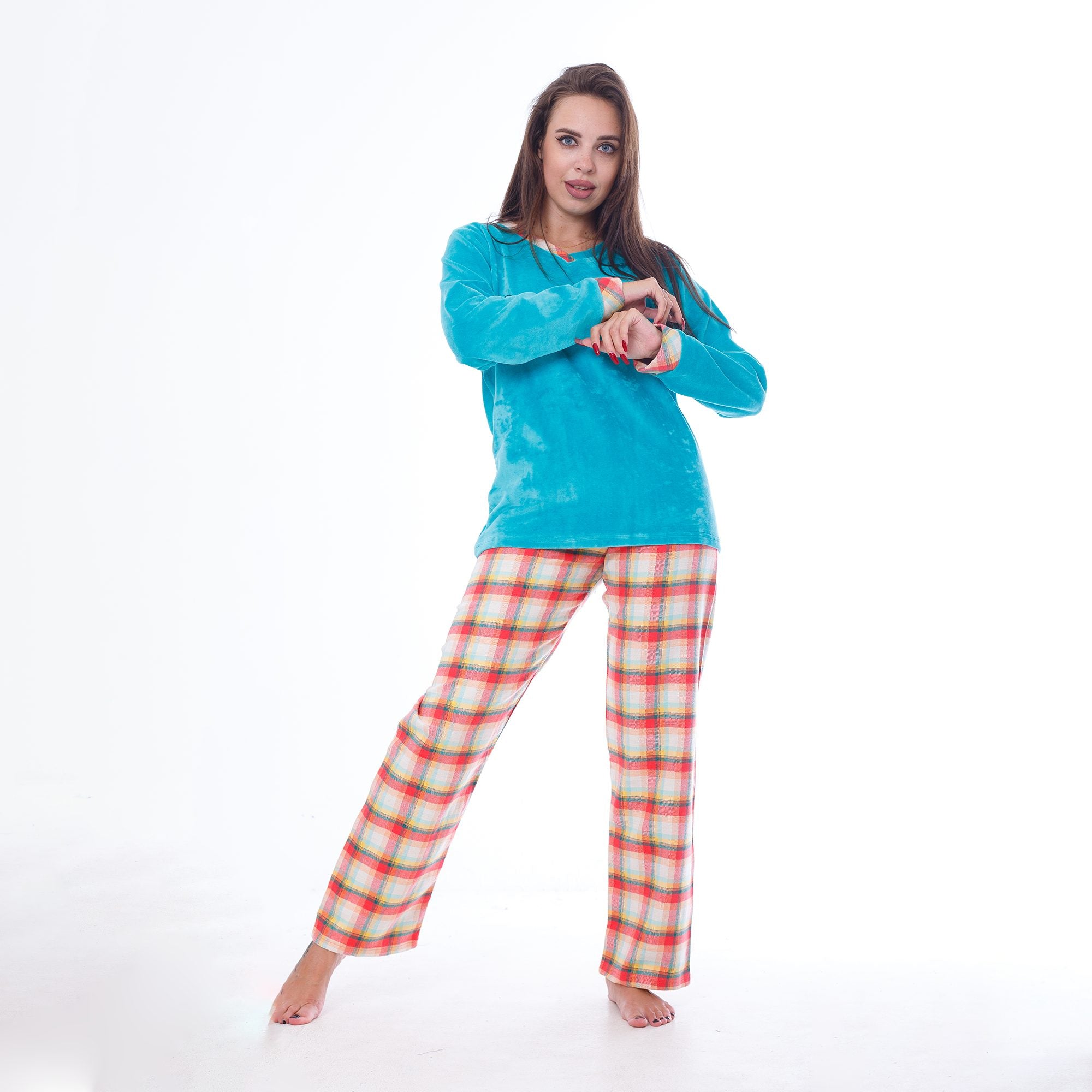 Winter Checkered Velvet Cotton Pajama Set