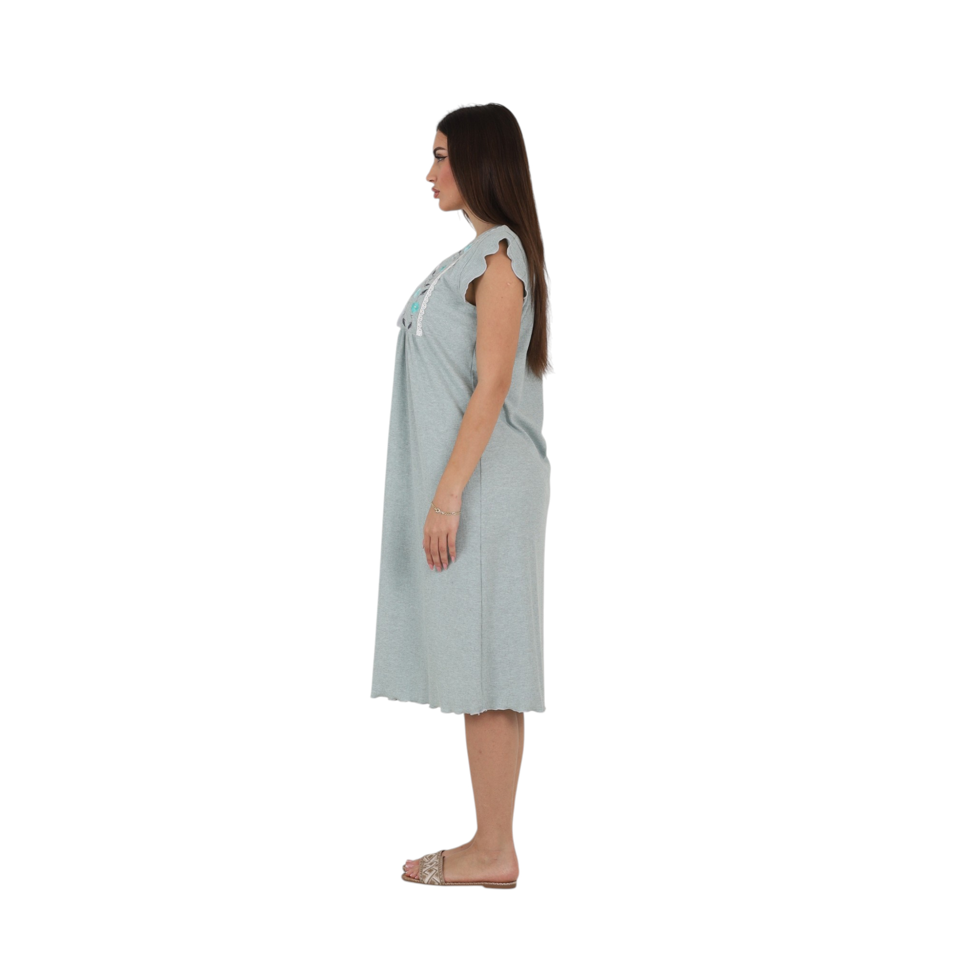 Embroidered Tie-Neck Nightgown
