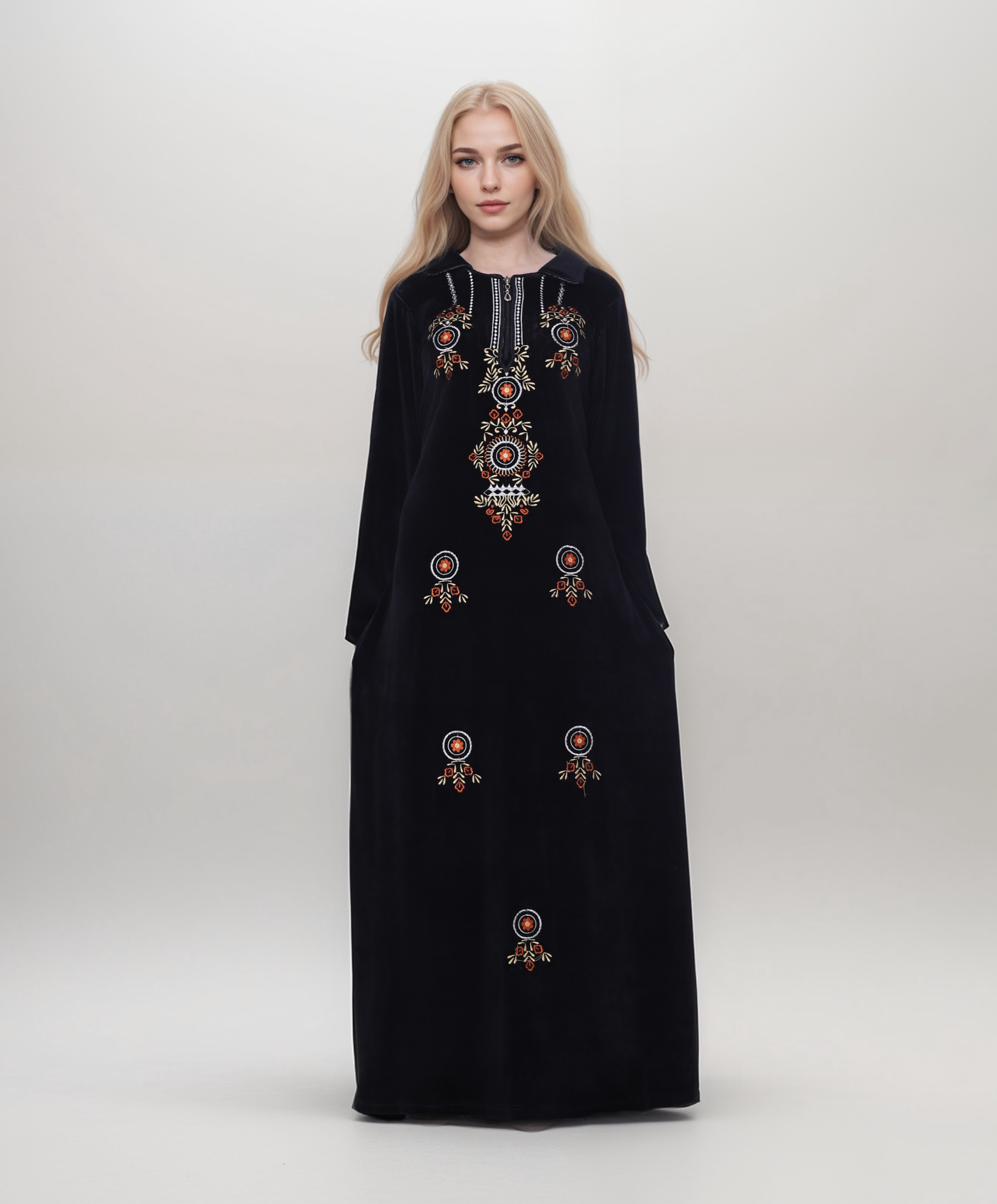 Winter Embroidered Velvet Abaya – Elegant & Cozy for Cold Weather