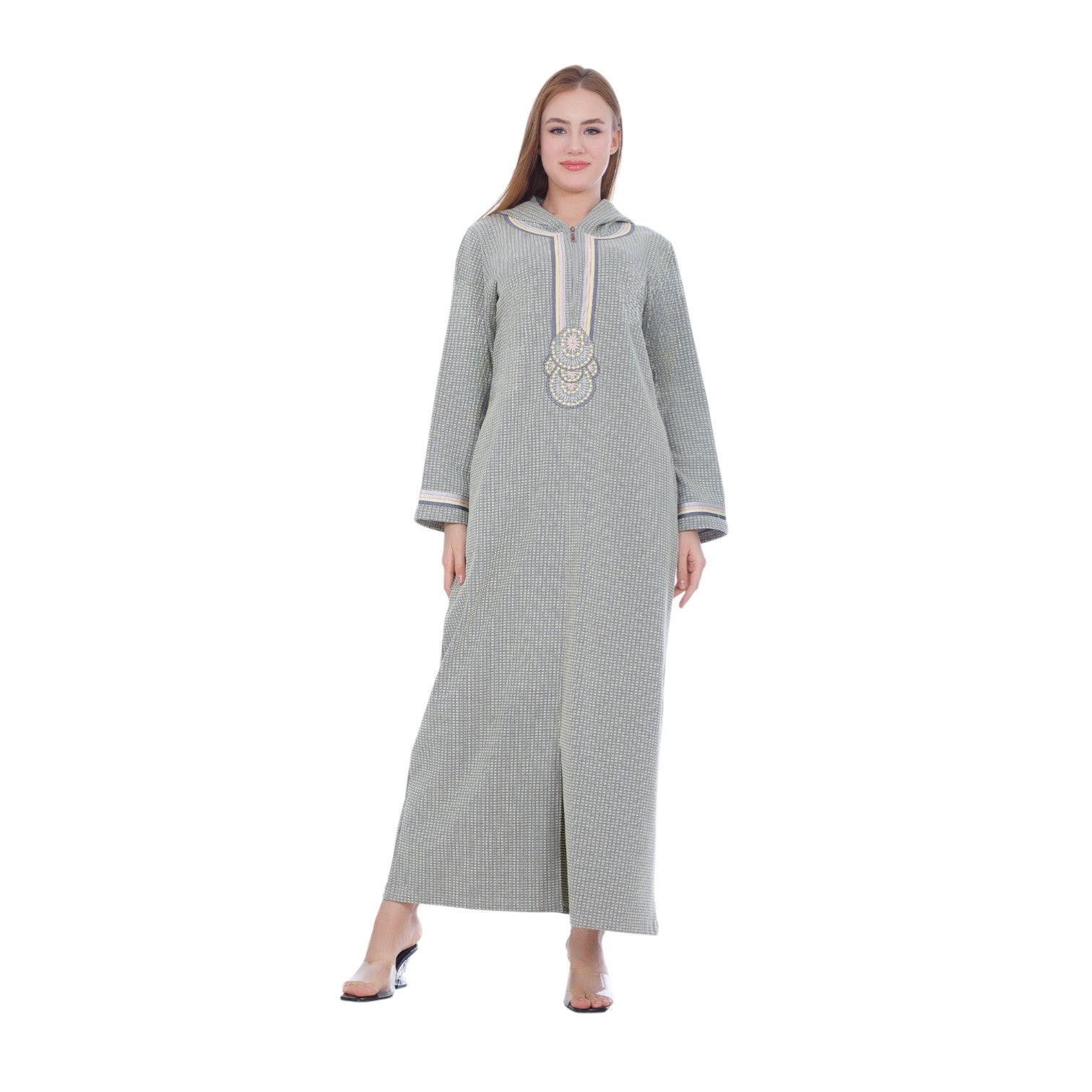 Winter Abaya – Zipper Chest-Embroidered Design