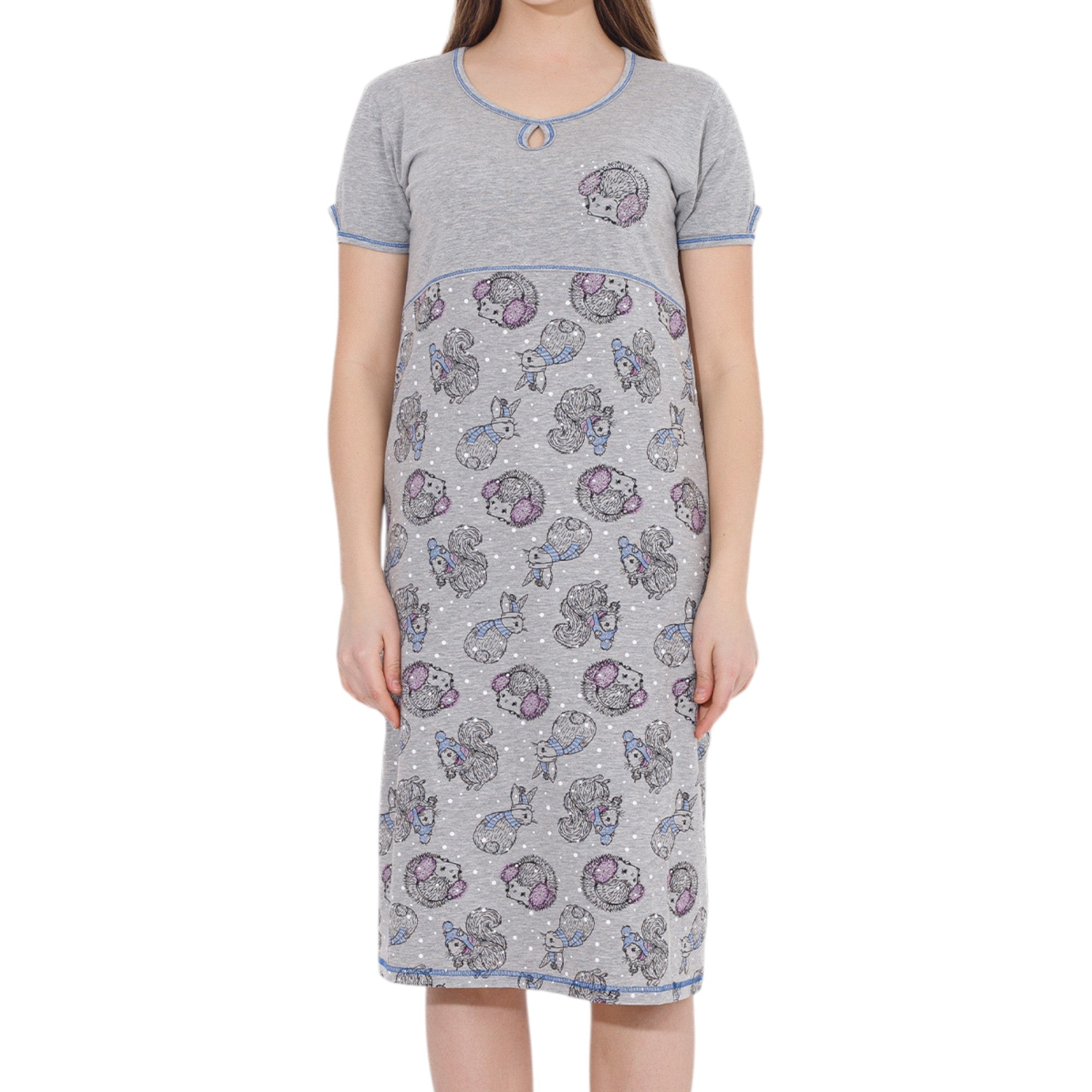Women's Cotton Sleep Dress with Cartoon Print