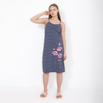 Women's Striped Sleep Dress with Spaghetti Straps & Floral Print
