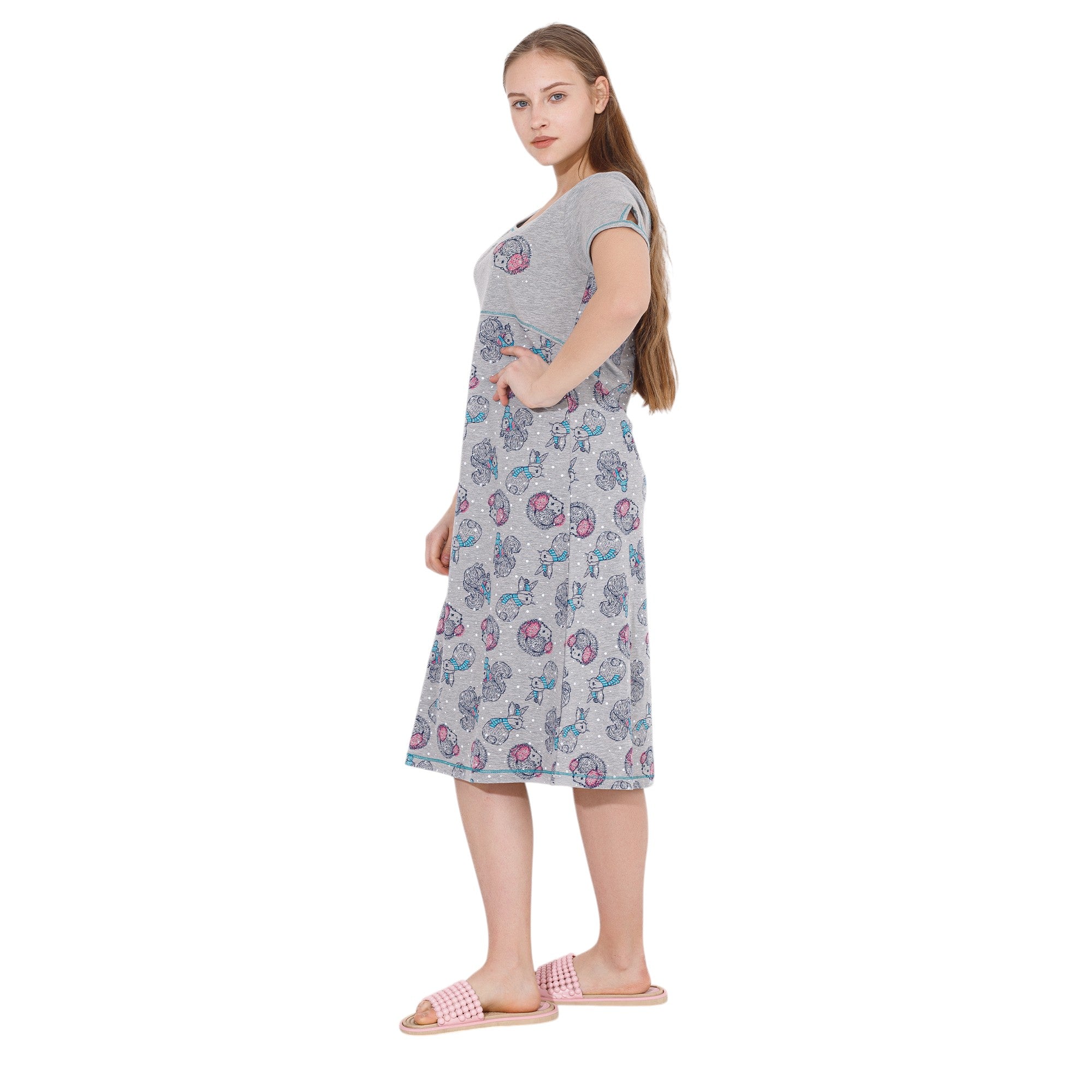 Women's Cotton Sleep Dress with Cartoon Print