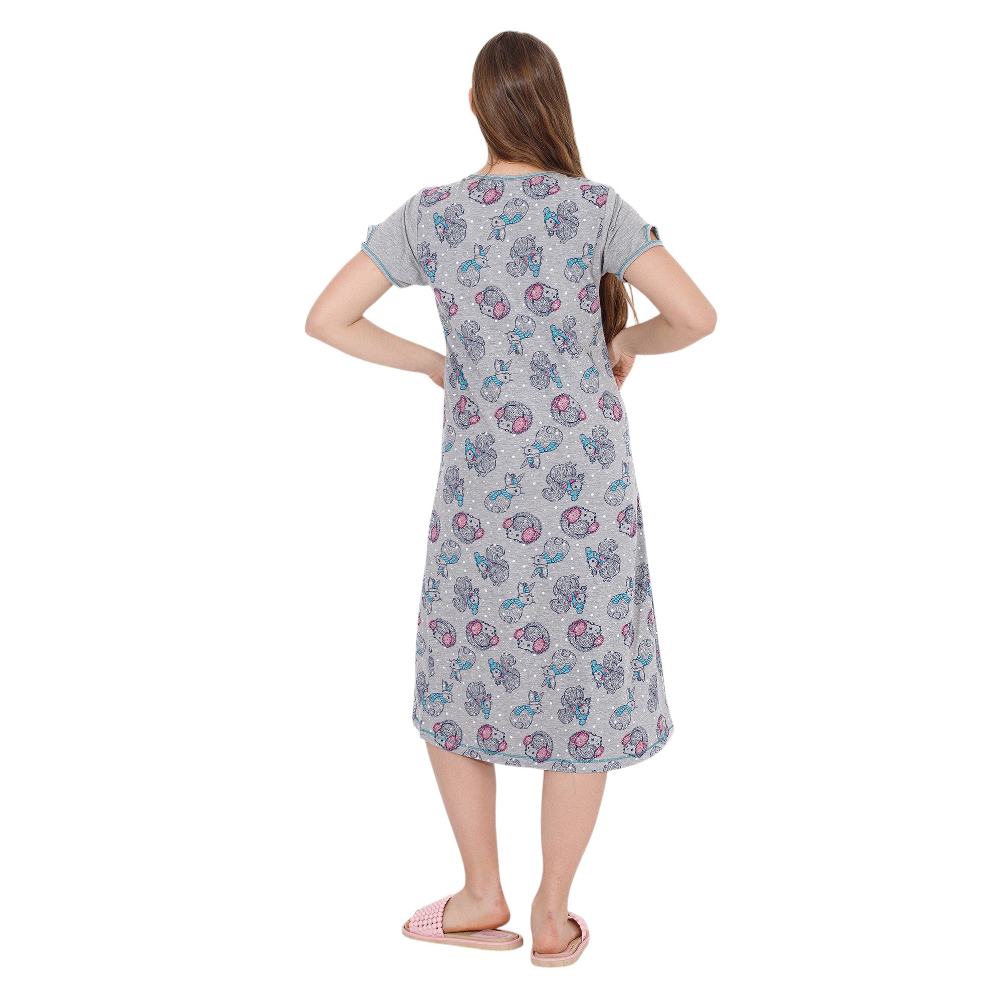 Women's Cotton Sleep Dress with Cartoon Print