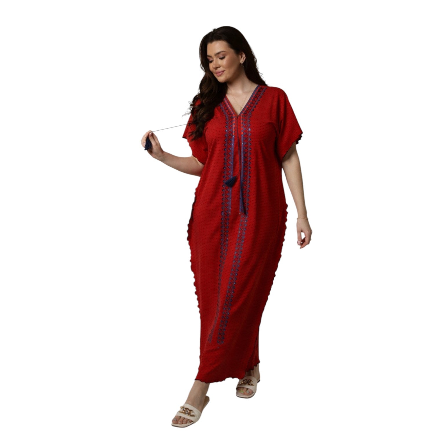 Dotted Red Embroidered Nightgown 812