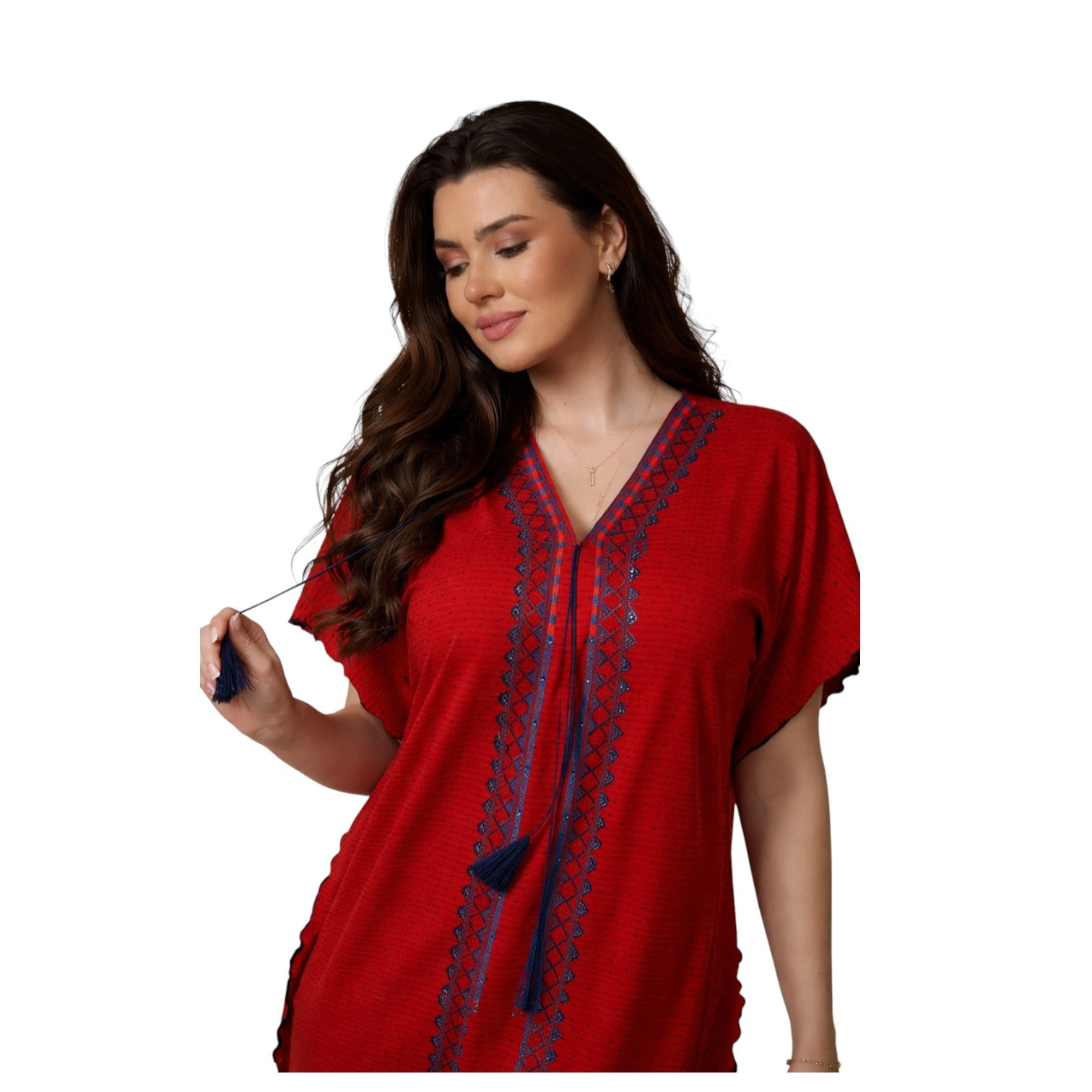Dotted Red Embroidered Nightgown 812