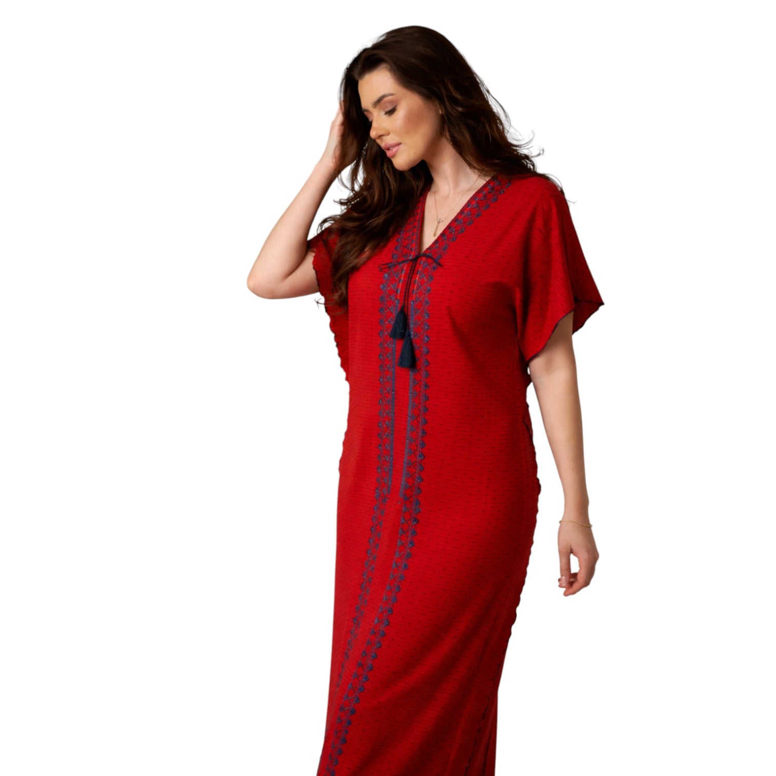 Dotted Red Embroidered Nightgown 812