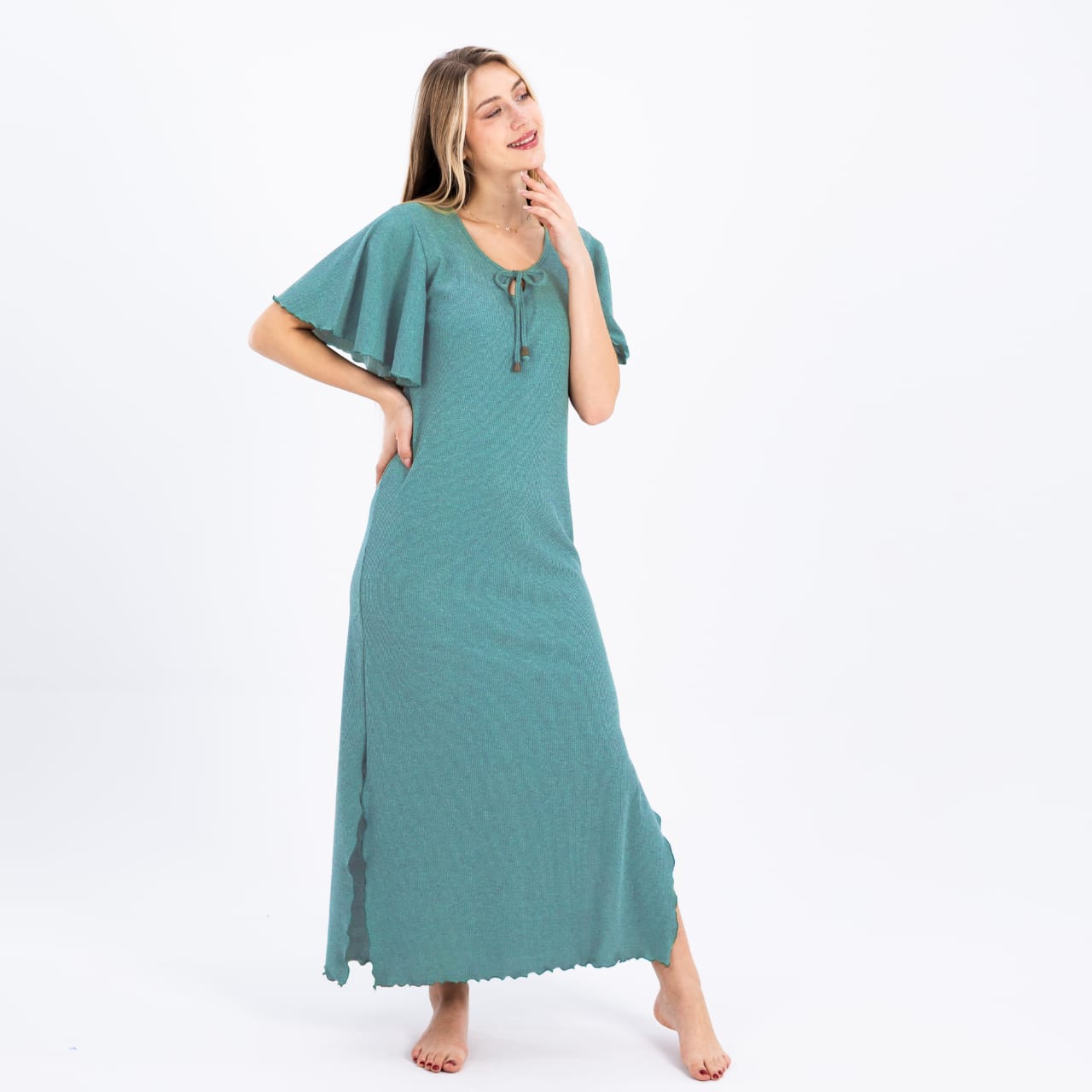 Serene Comfort Cotton Nightgown – Half Sleeves with Graceful Side Slit