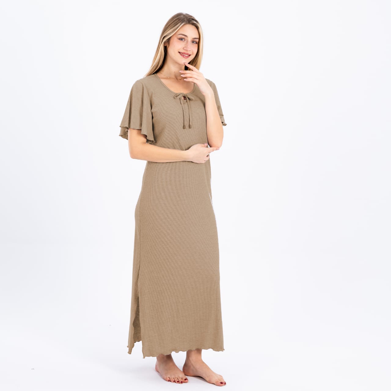 Serene Comfort Cotton Nightgown – Half Sleeves with Graceful Side Slit