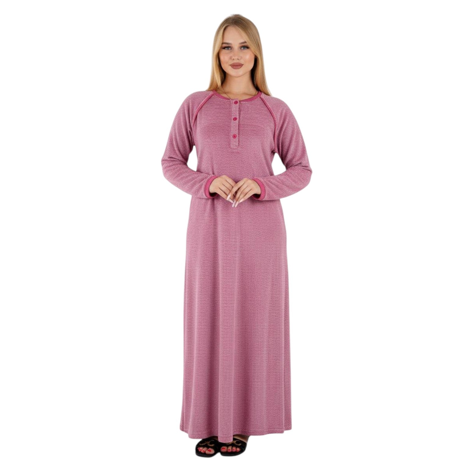 Velvet Ribbed Winter Abaya for Women – Soft Striped Nightgown / Home Dress – عباية شتوي قطيفة مضلعة ناعمة