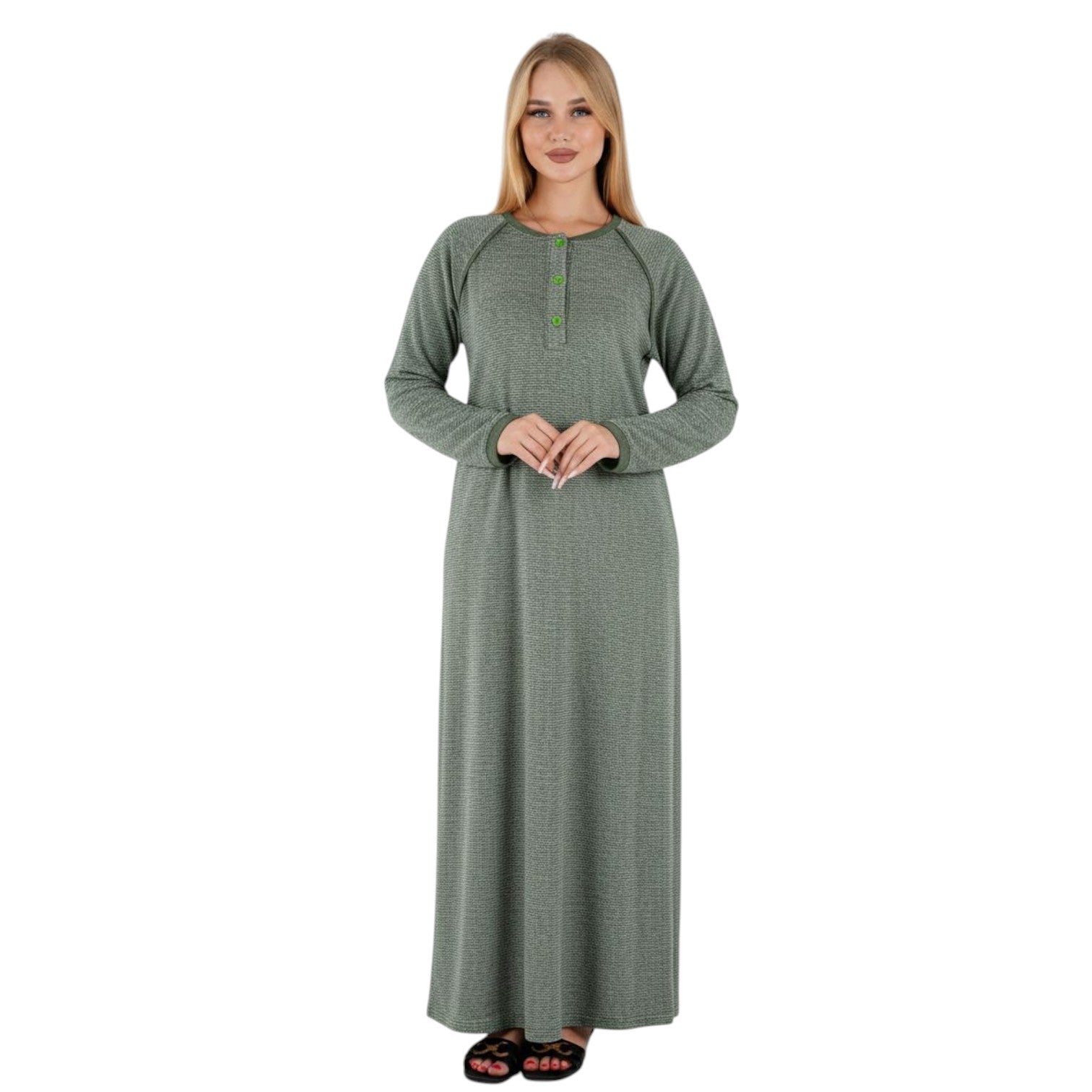Velvet Ribbed Winter Abaya for Women – Soft Striped Nightgown / Home Dress – عباية شتوي قطيفة مضلعة ناعمة