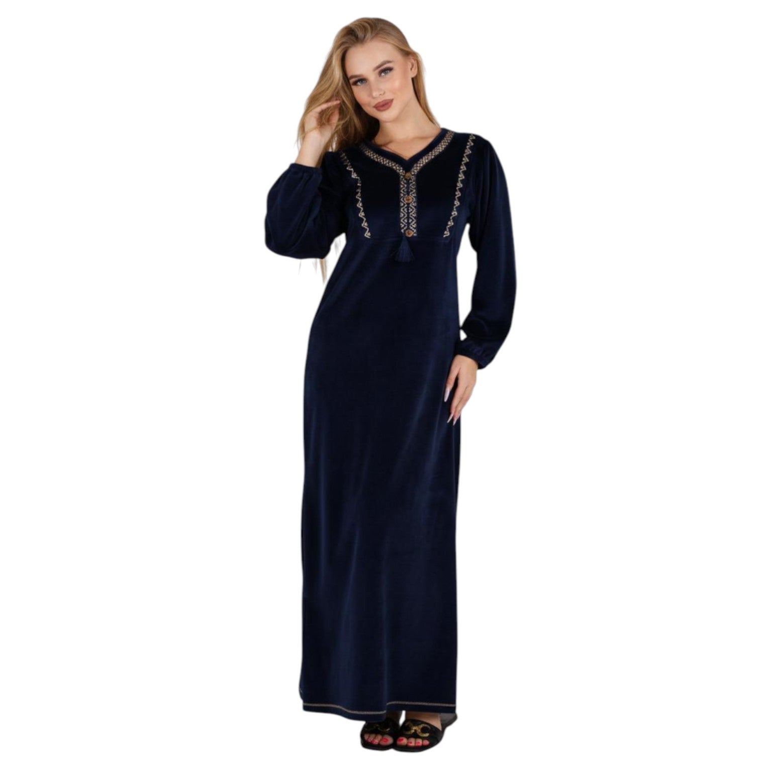 Luxury Velvet Maroon Abaya with Embroidered Neckline