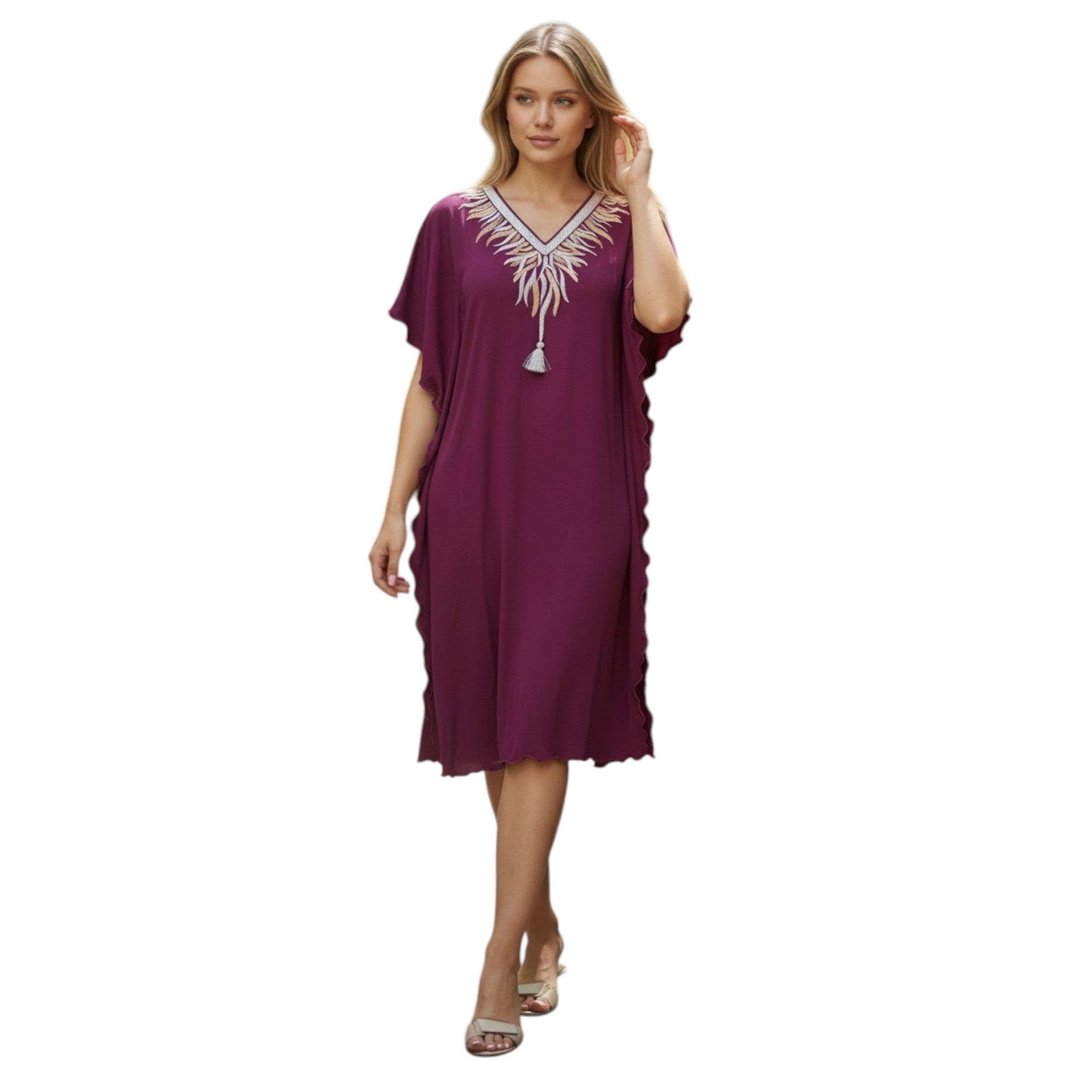 Multi-color Cotton Viscose Special Embroidered Nightgown 831
